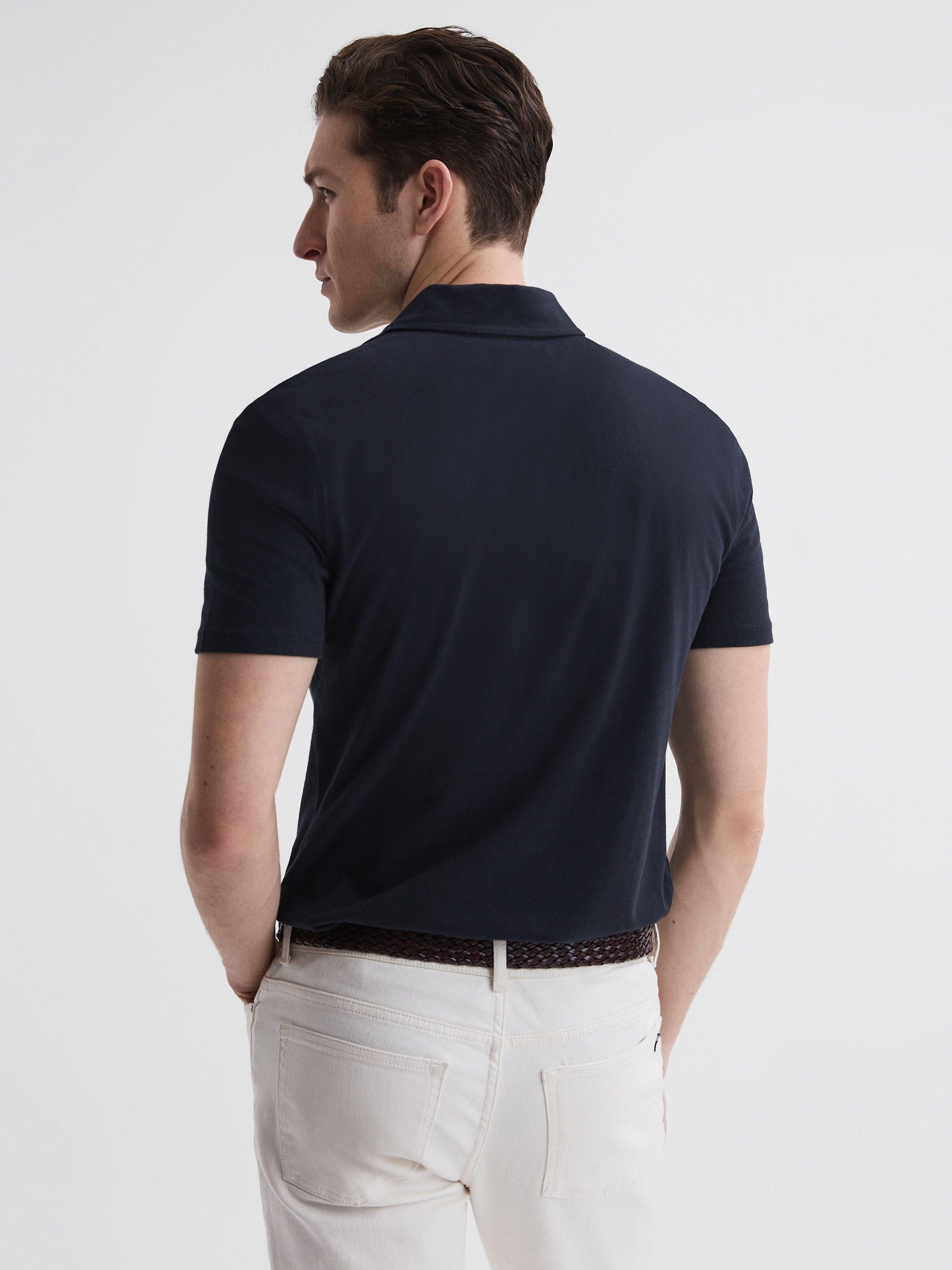 Reiss Nammos Short Sleeve Cotton Polo Top, Navy