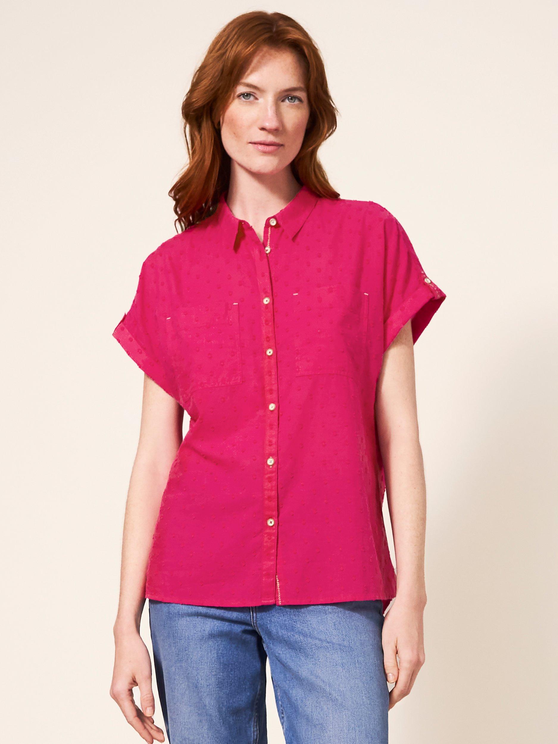 White Stuff Swiss Dot Dobby Shirt, Bright Pink, 6
