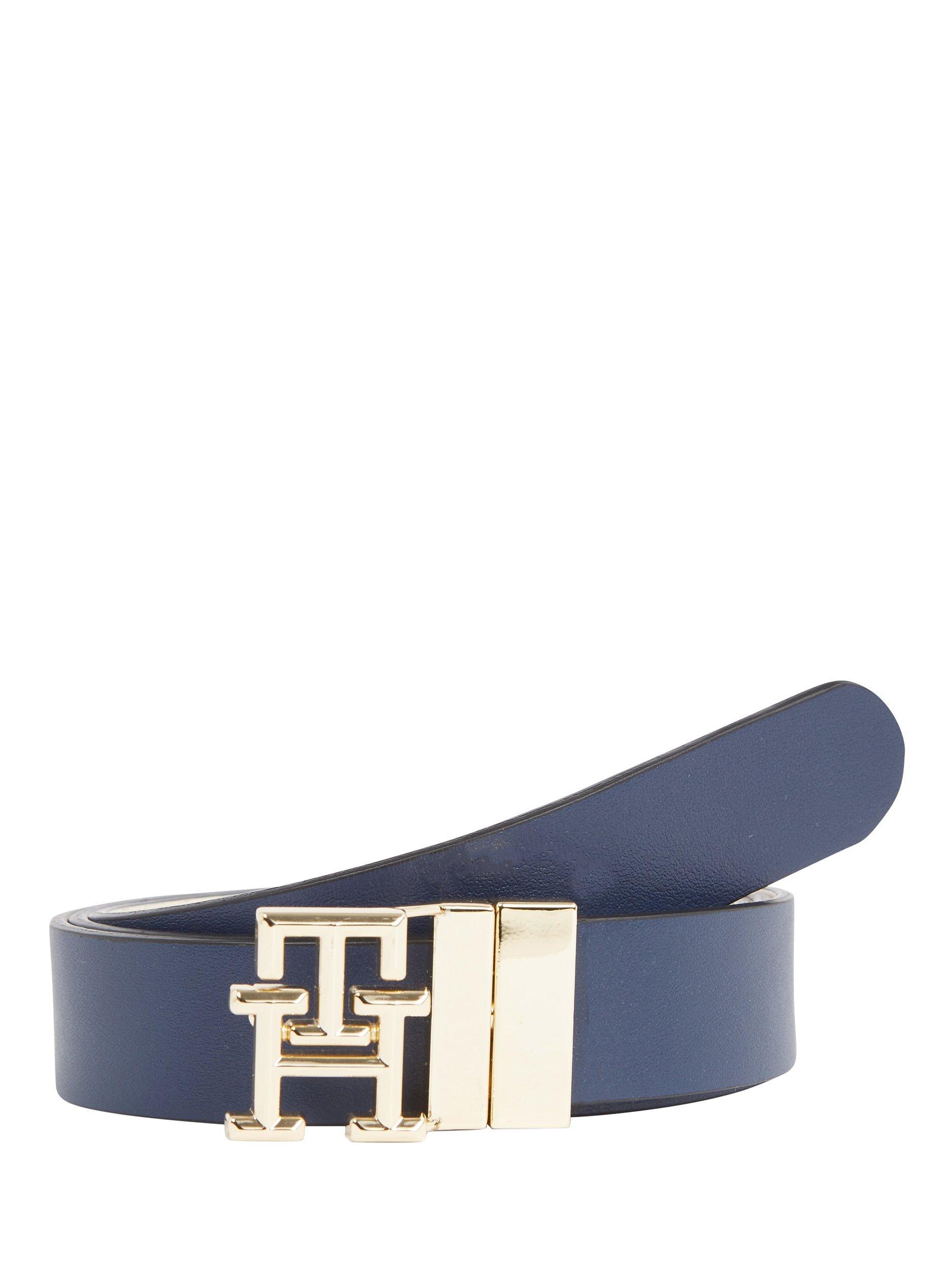 Tommy Hilfiger Logo 3.0 Leather Belt, Space Blue/Sugarcane
