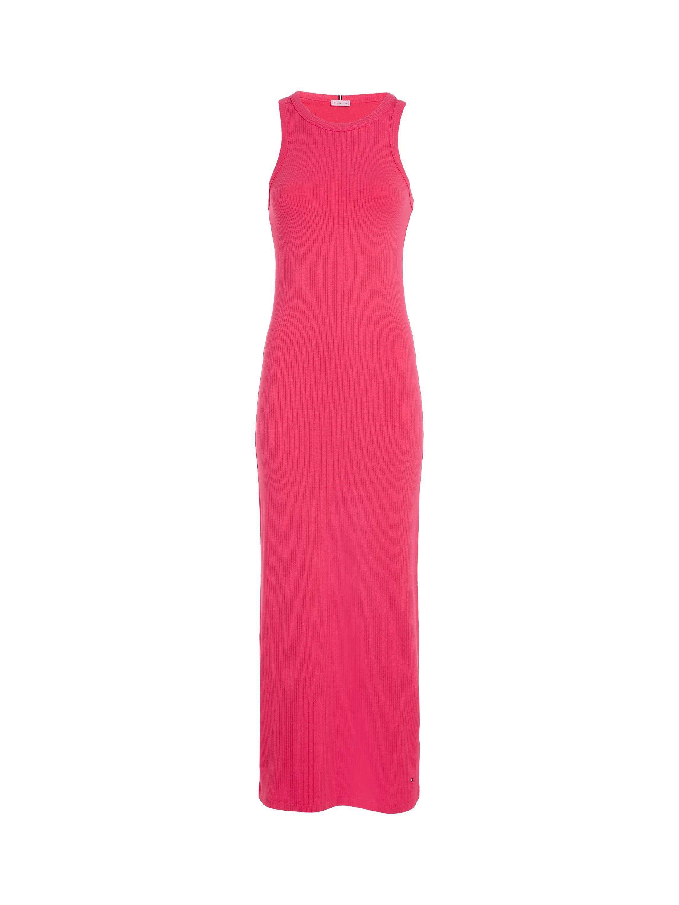 Tommy Hilfiger Slim Rib Midi Dress, Bright Cerise Pink, S