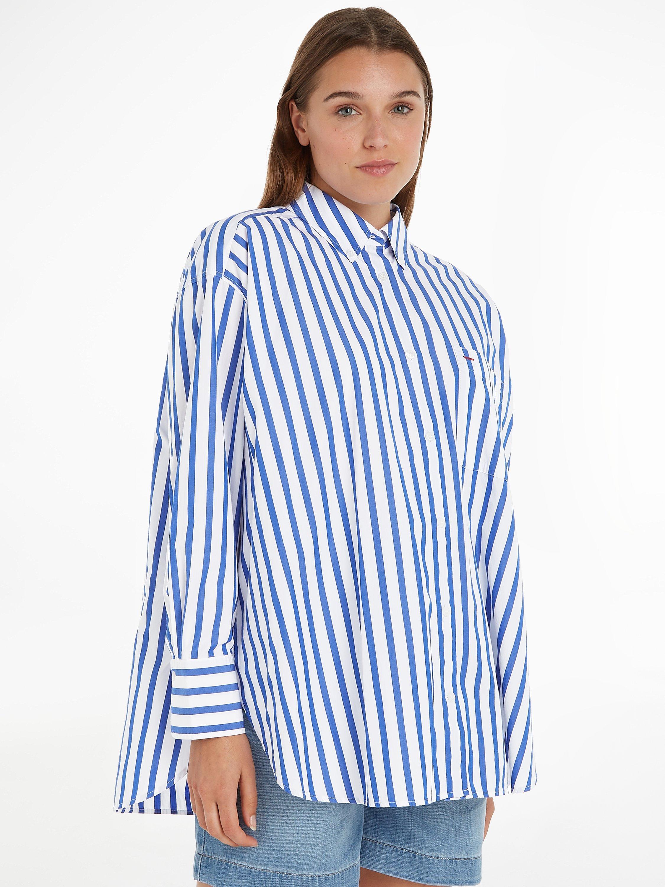 Tommy Hilfiger Oversized Stripe Organic Cotton Shirt, Ultra Blue