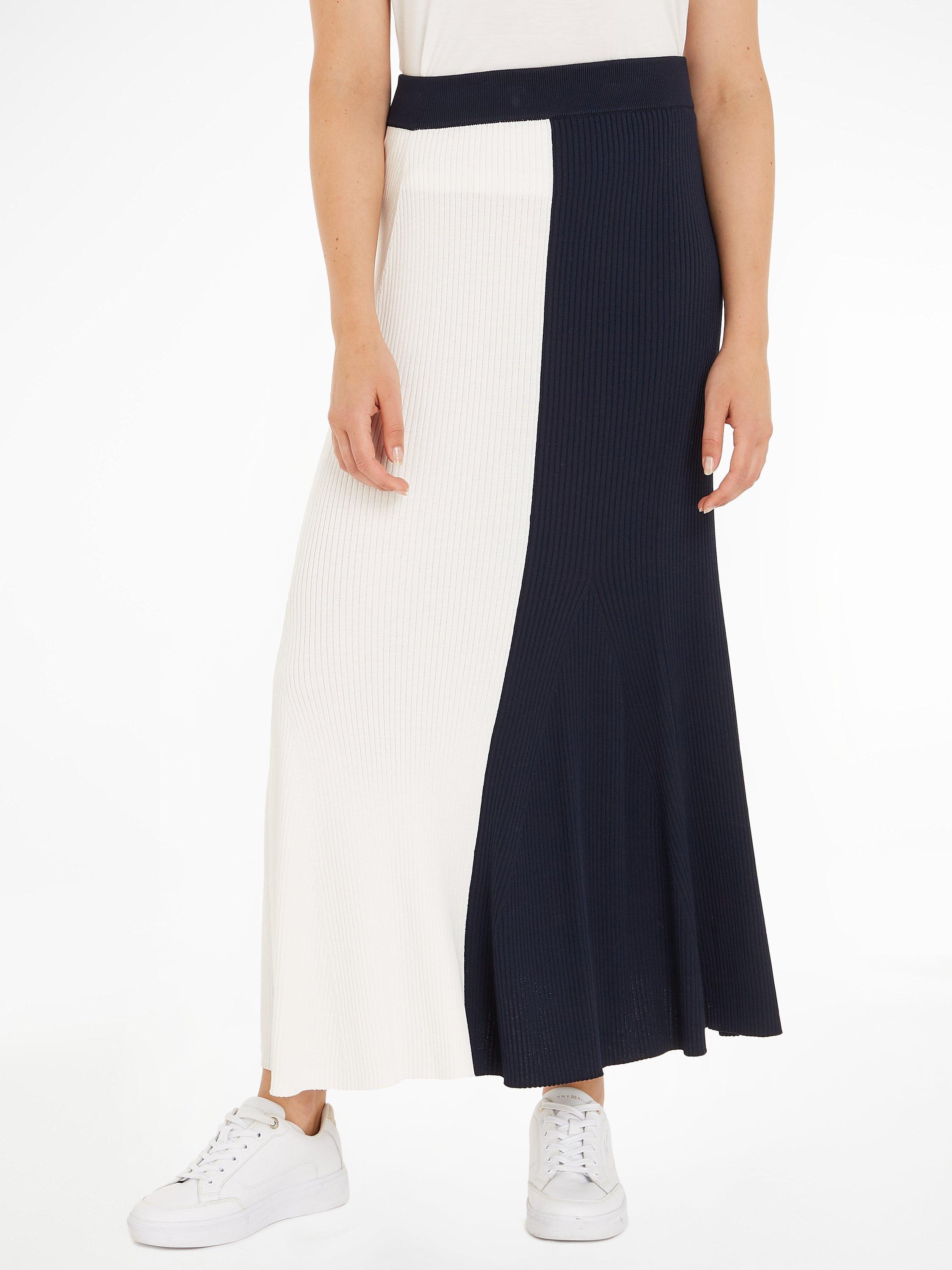 Tommy Hilfiger Colour Block Ribbed Maxi Skirt, Navy/Multi