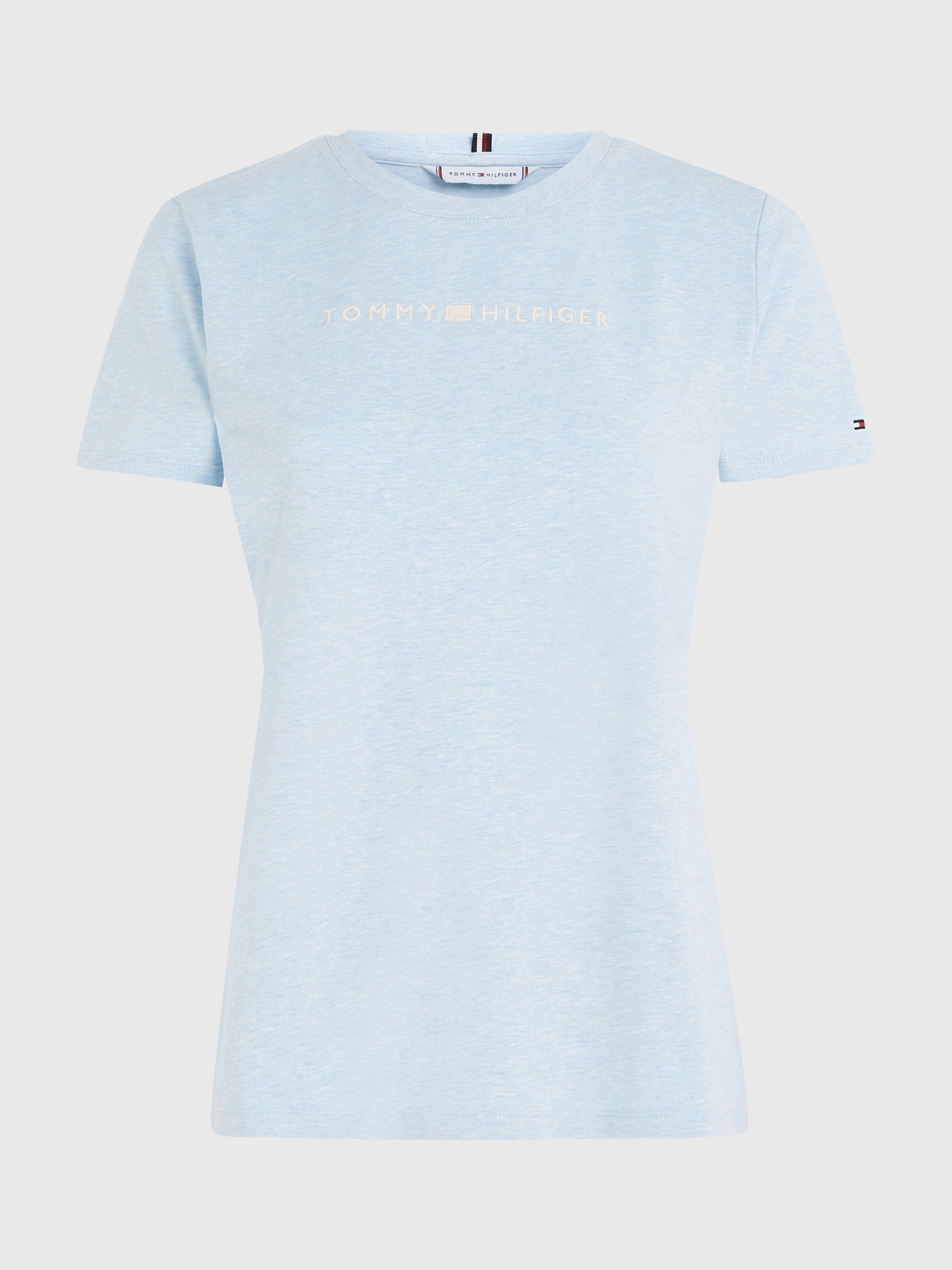 Tommy Hilfiger Curve Organic Cotton Logo T-Shirt, Breezy Blue Heather