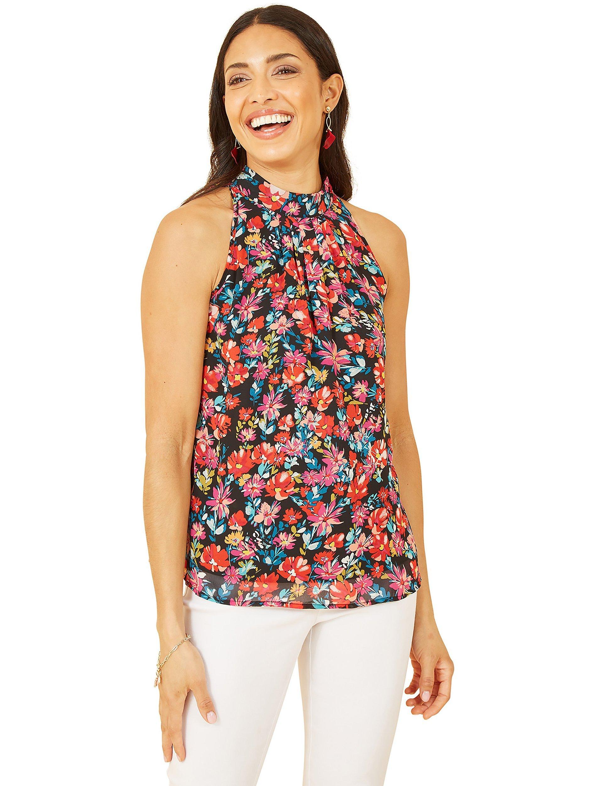Product image 1 of 5, which shows Yumi  Floral Halter Neck Top, Multi, 8