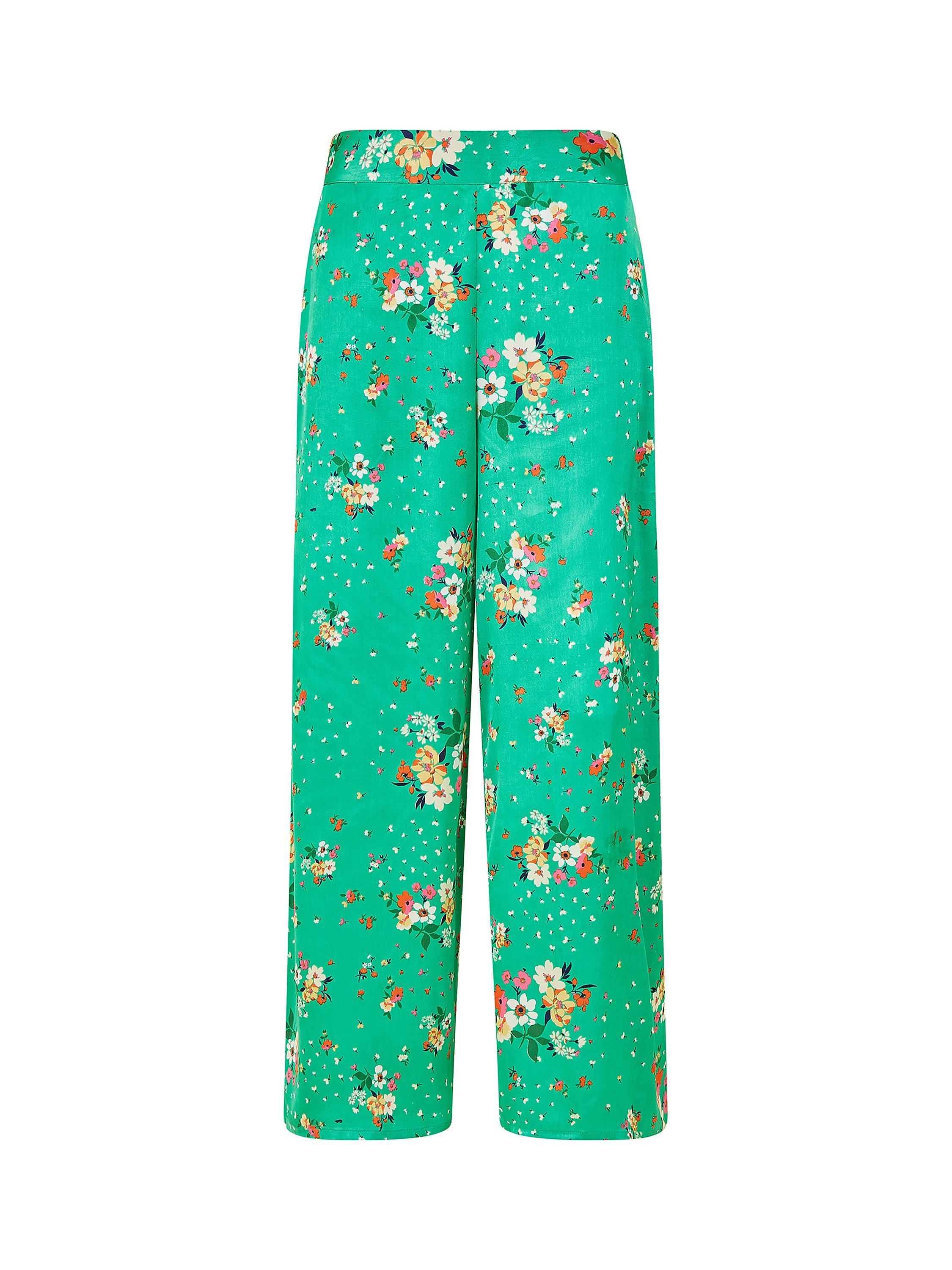 Product image 4 of 4, which shows Yumi Floral Satin Wide Leg Trousers, Green, 8