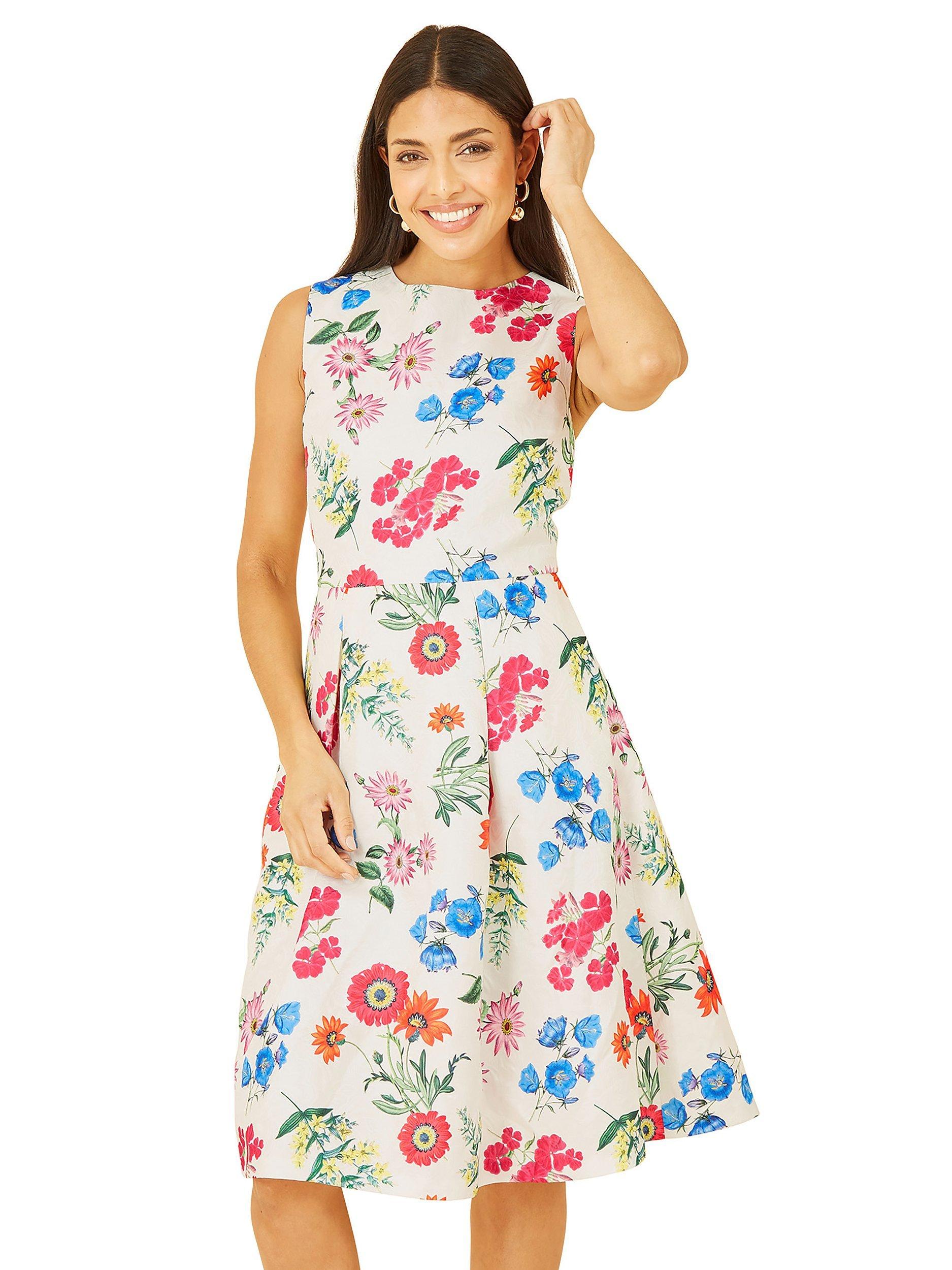 Product image 3 of 4, which shows Yumi Floral Jacquard Dress, Ivory/Multi, 16