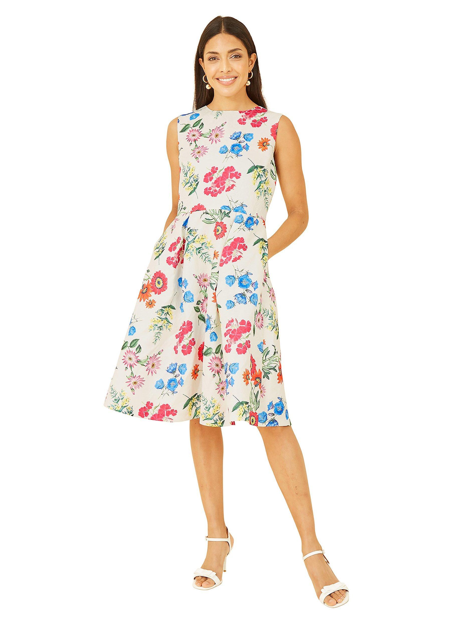 Product image 4 of 4, which shows Yumi Floral Jacquard Dress, Ivory/Multi, 16
