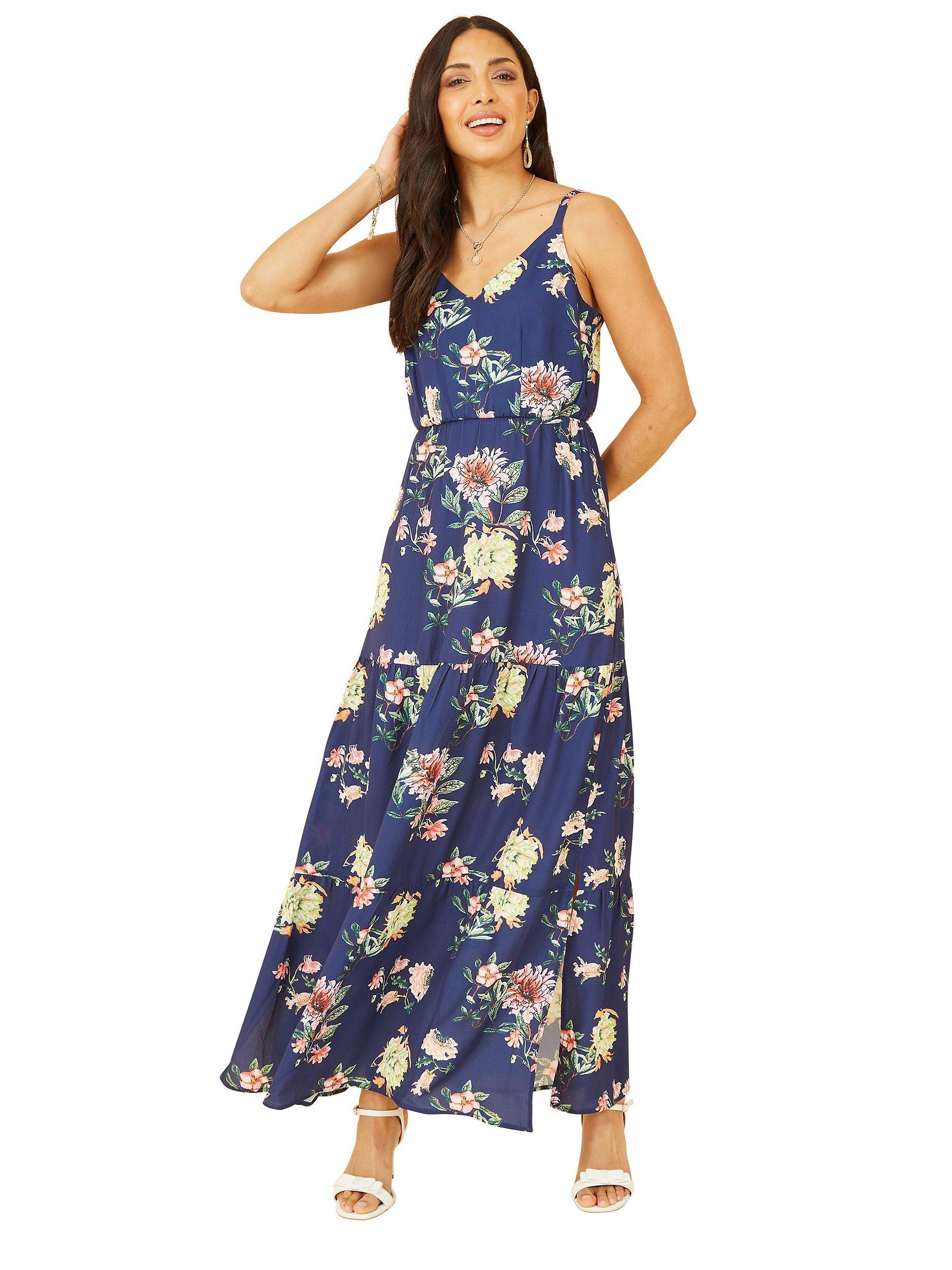 Product image 2 of 5, which shows Yumi Floral Print Maxi Dress, Navy, 16