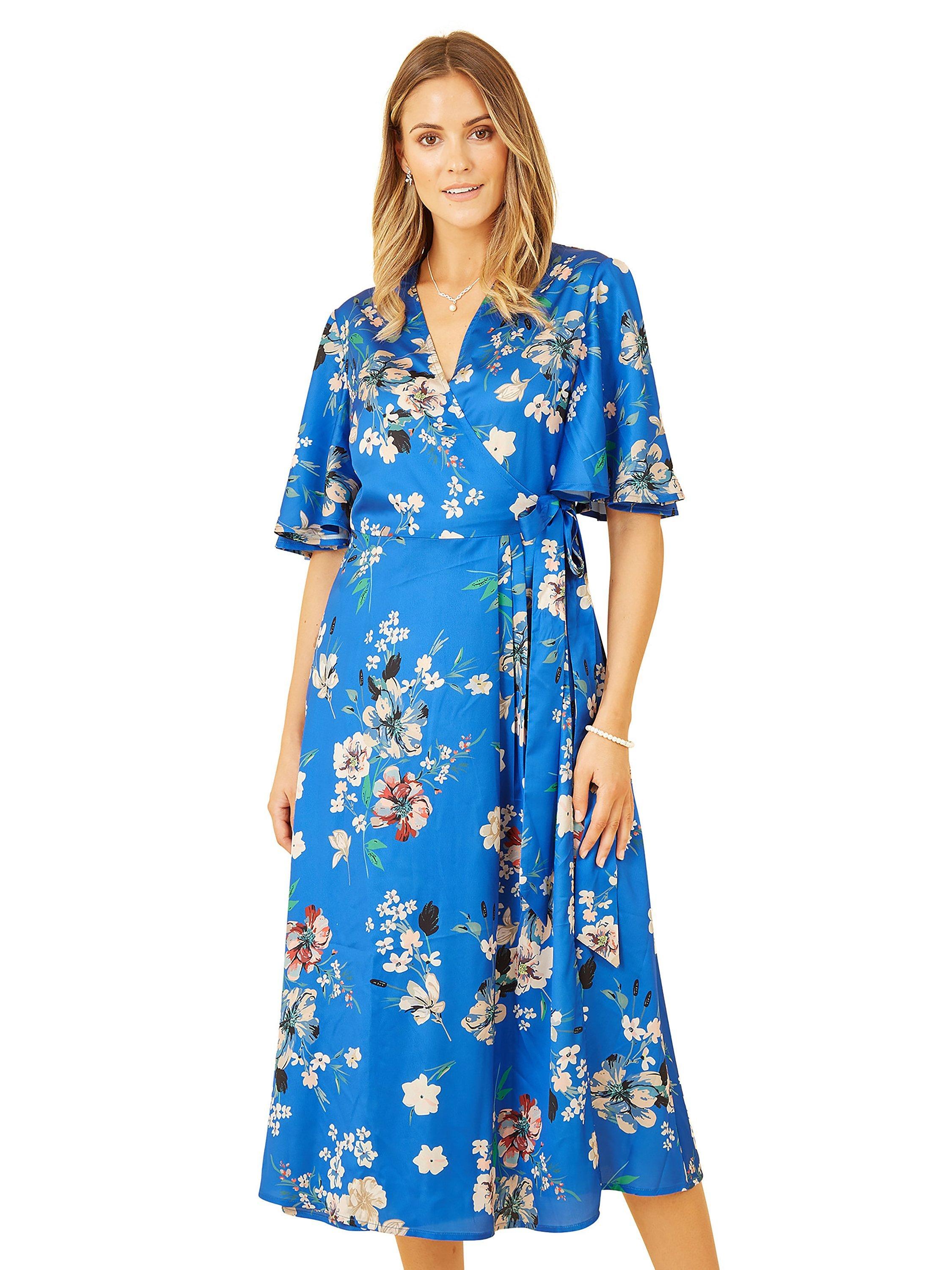 Product image 1 of 4, which shows Yumi Floral Print Wrap Dress, Blue, 8