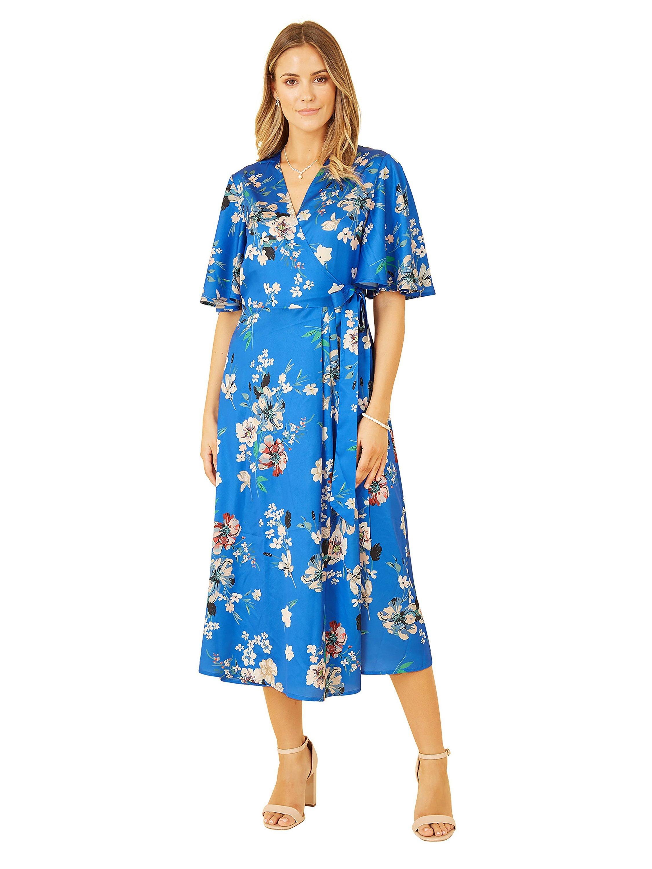 Product image 2 of 4, which shows Yumi Floral Print Wrap Dress, Blue, 8