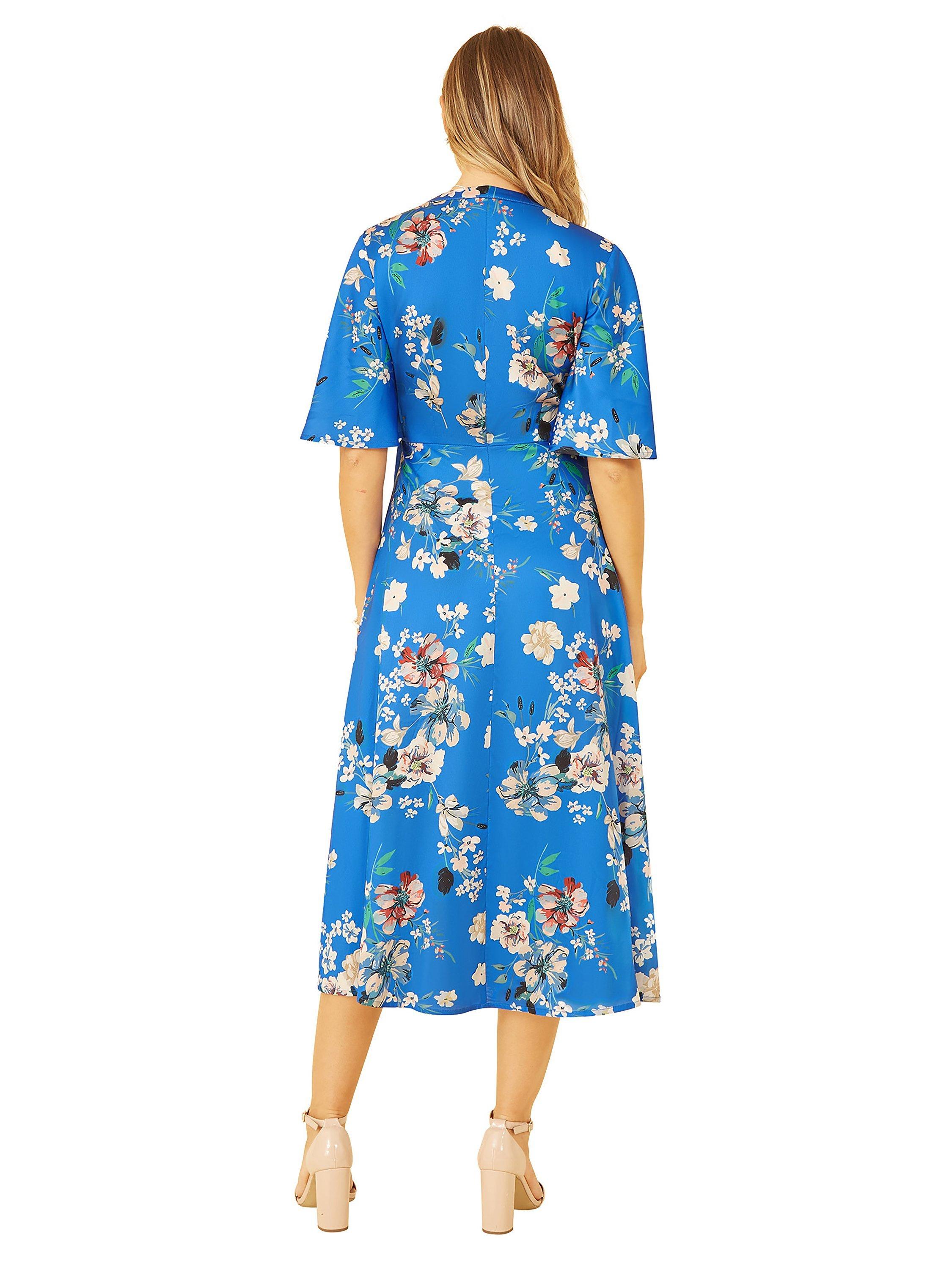 Product image 3 of 4, which shows Yumi Floral Print Wrap Dress, Blue, 8