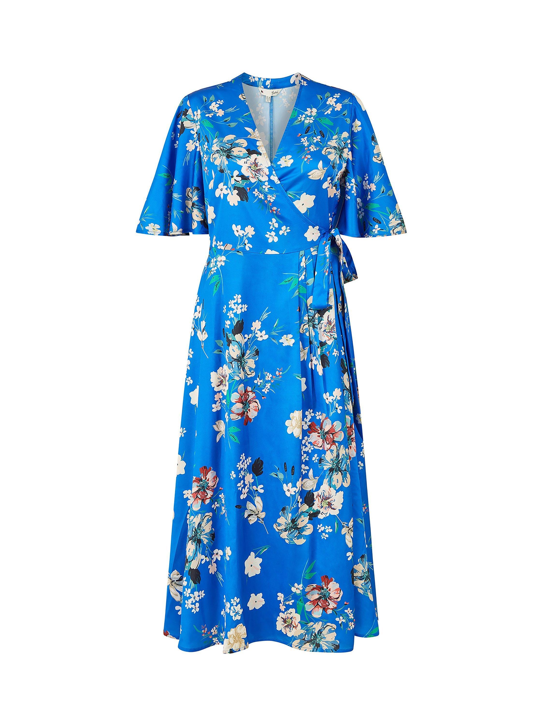 Product image 4 of 4, which shows Yumi Floral Print Wrap Dress, Blue, 8