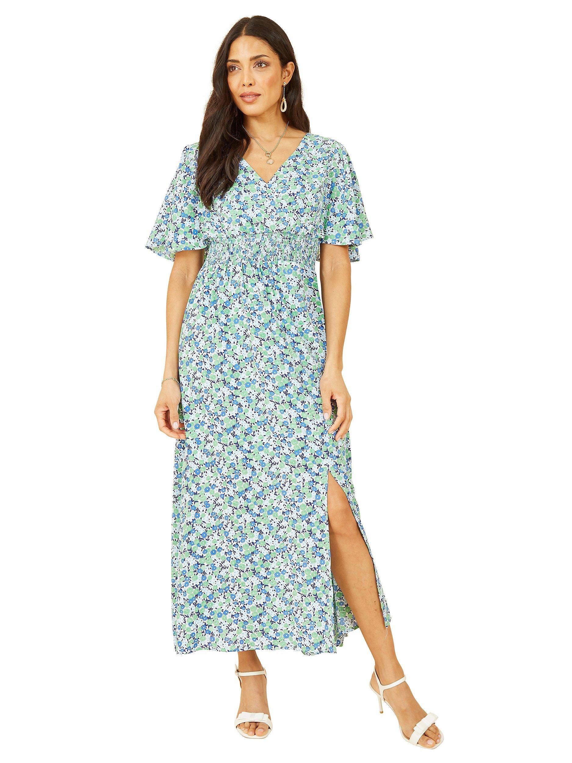 Product image 1 of 6, which shows Yumi Ditsy Print Maxi Dress, Green, 10
