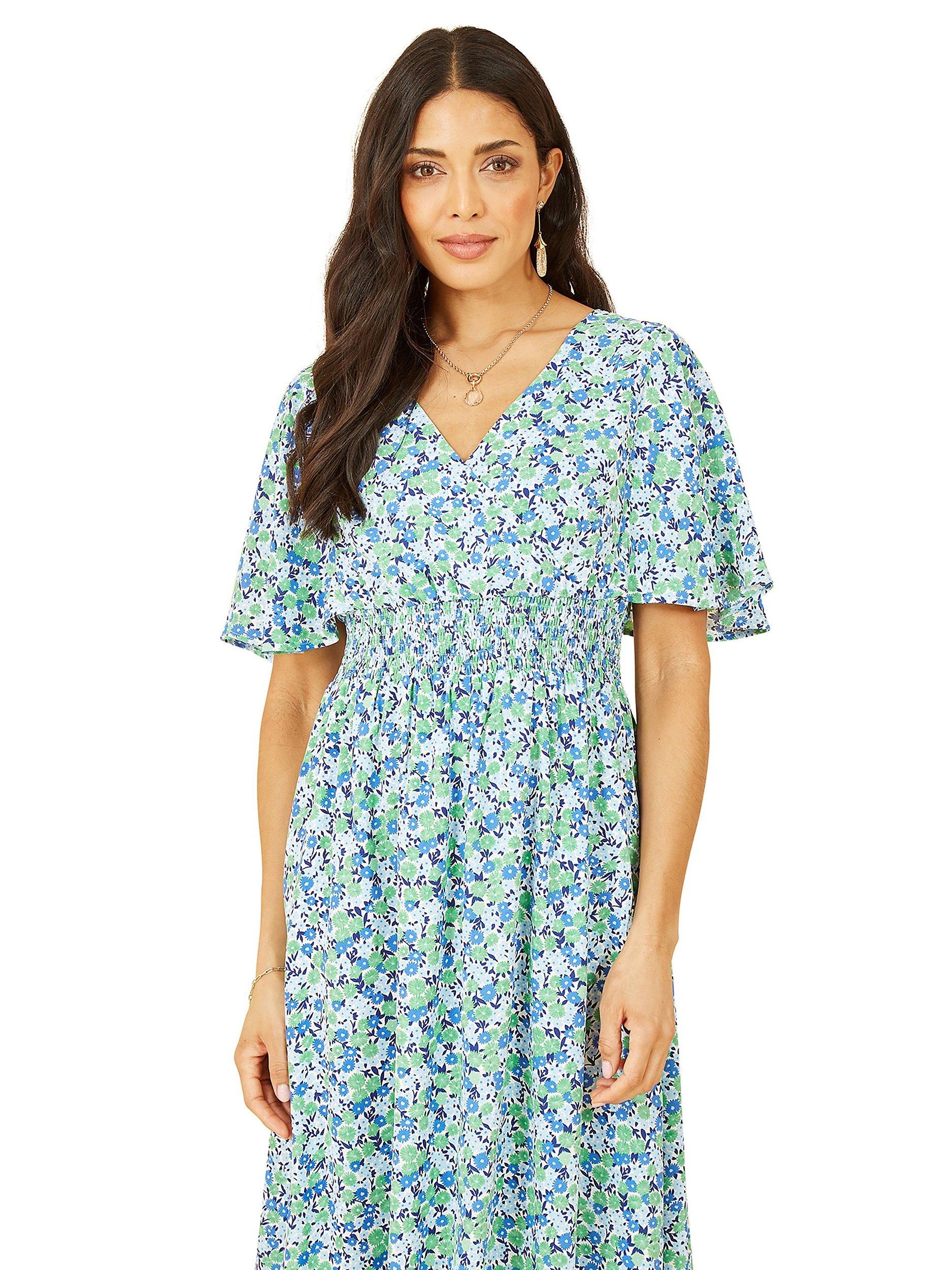 Product image 2 of 6, which shows Yumi Ditsy Print Maxi Dress, Green, 10