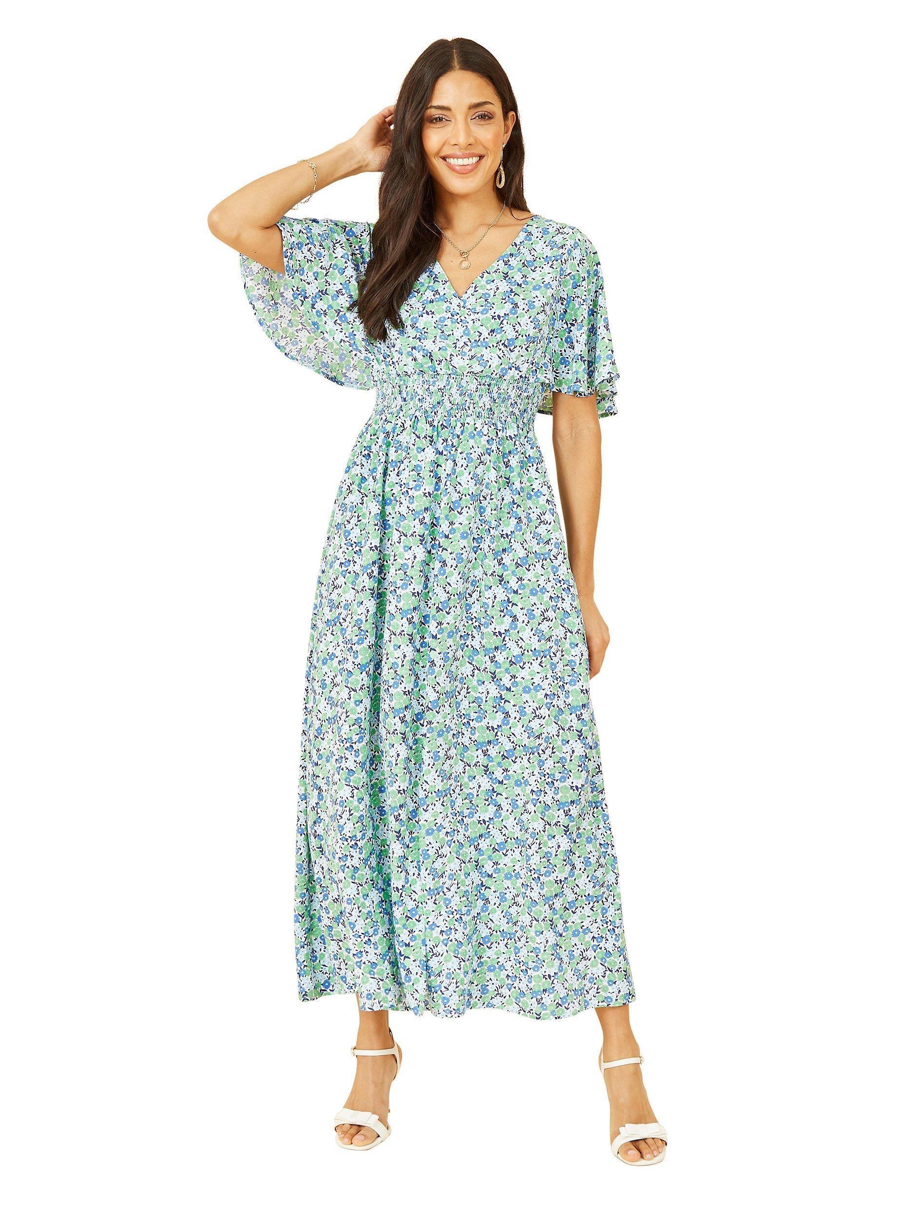 Product image 3 of 6, which shows Yumi Ditsy Print Maxi Dress, Green, 10
