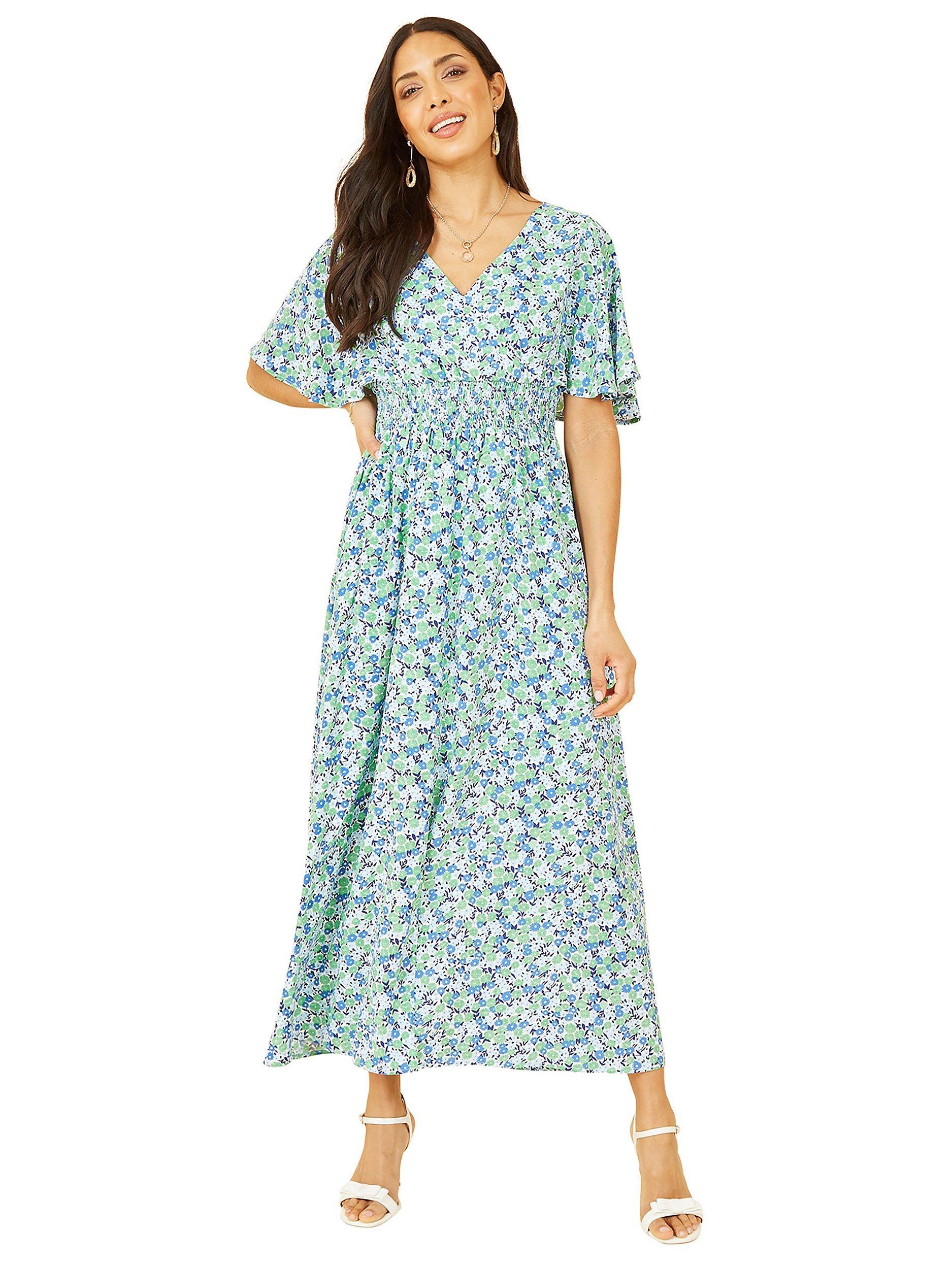 Product image 4 of 6, which shows Yumi Ditsy Print Maxi Dress, Green, 10