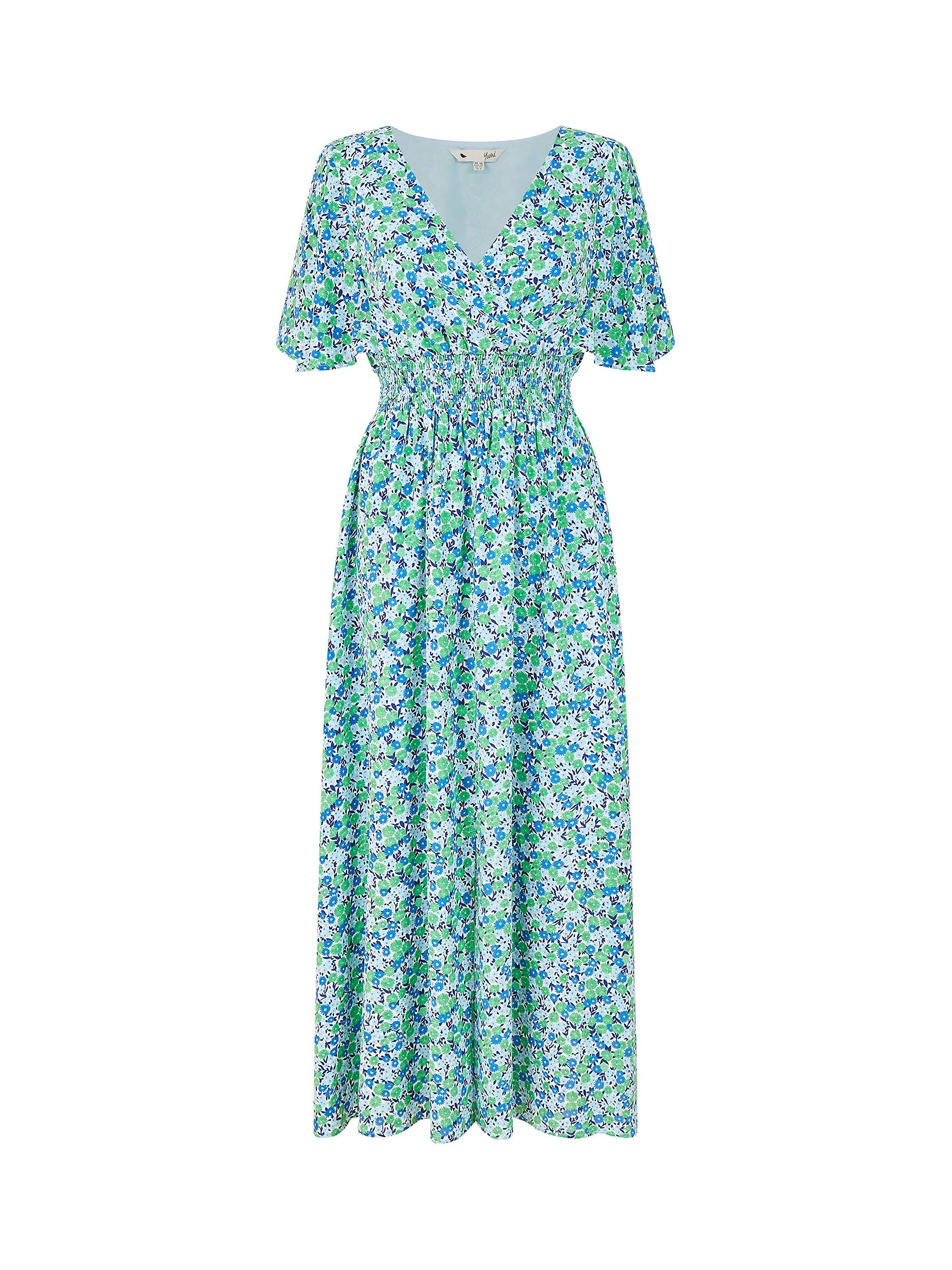 Product image 6 of 6, which shows Yumi Ditsy Print Maxi Dress, Green, 10