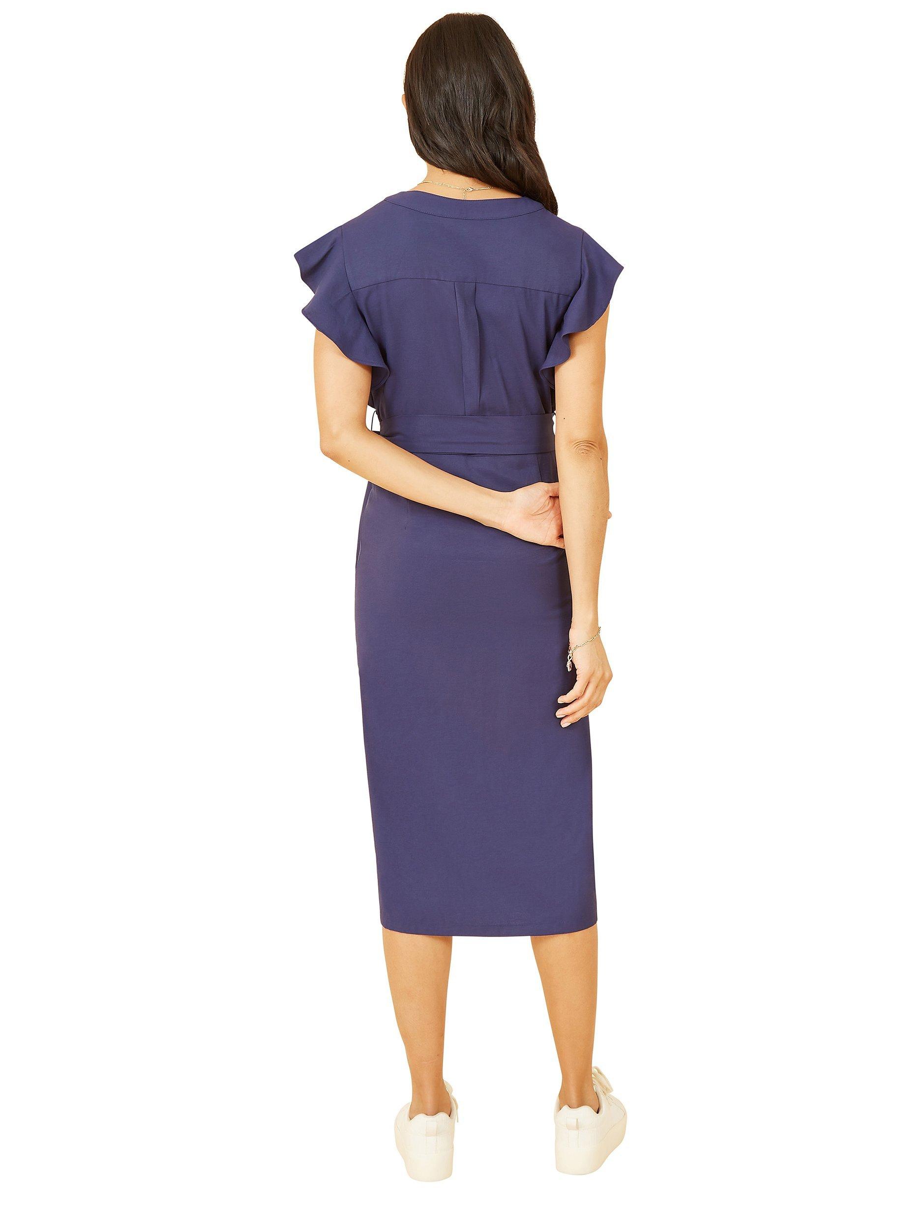 Product image 3 of 4, which shows Yumi Frill Sleeve Button Shirt Dress, Navy, 10