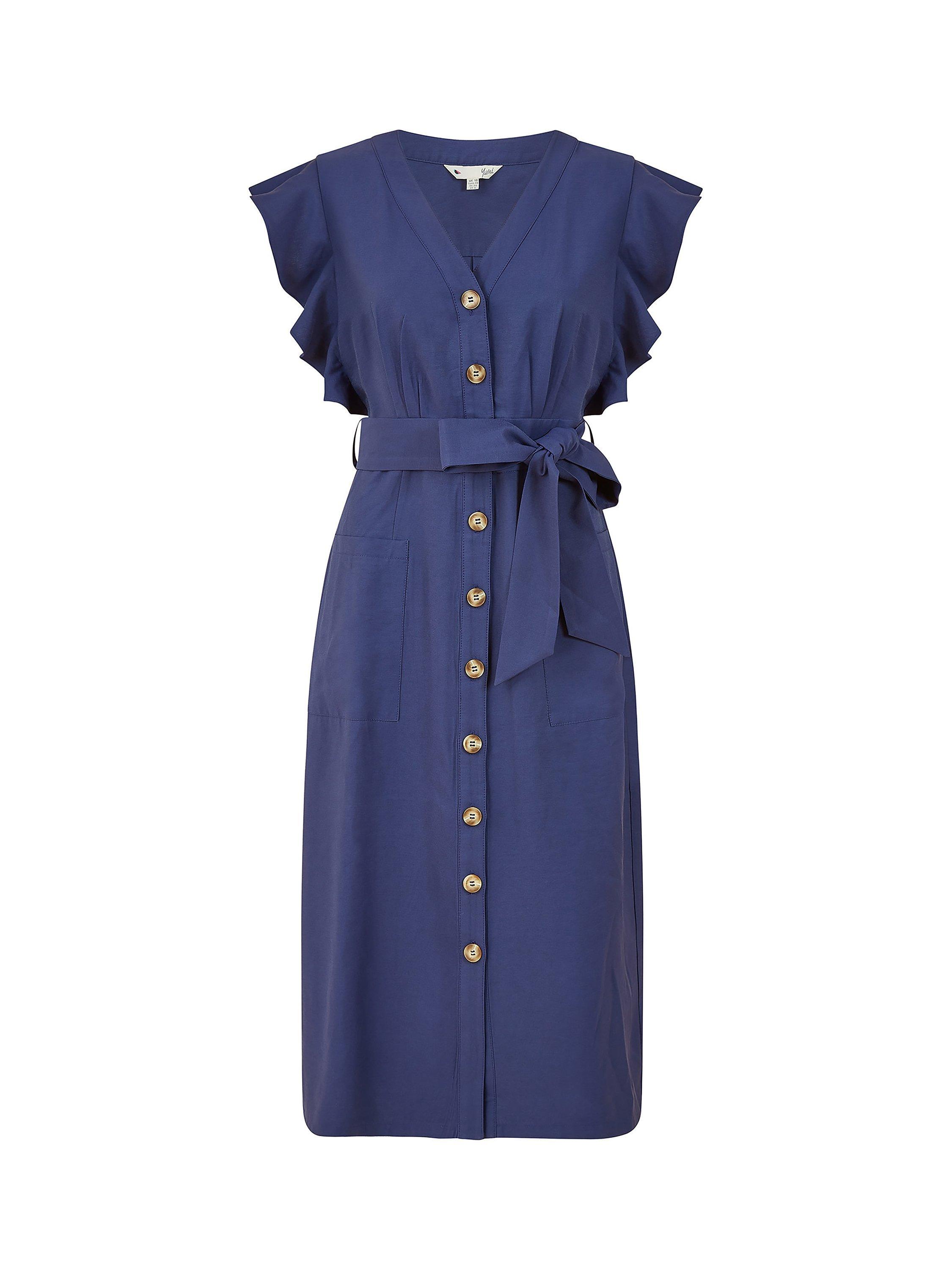 Product image 4 of 4, which shows Yumi Frill Sleeve Button Shirt Dress, Navy, 10