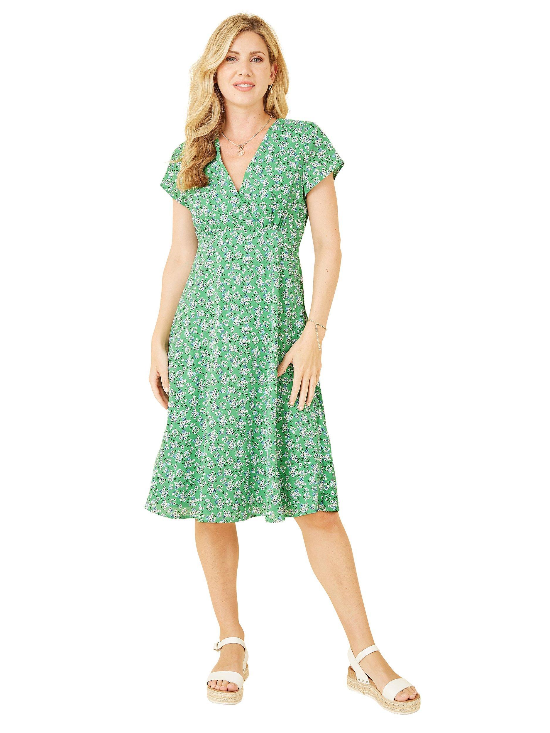 Product image 1 of 4, which shows Yumi Ditsy Print Skater Dress, Green, 12