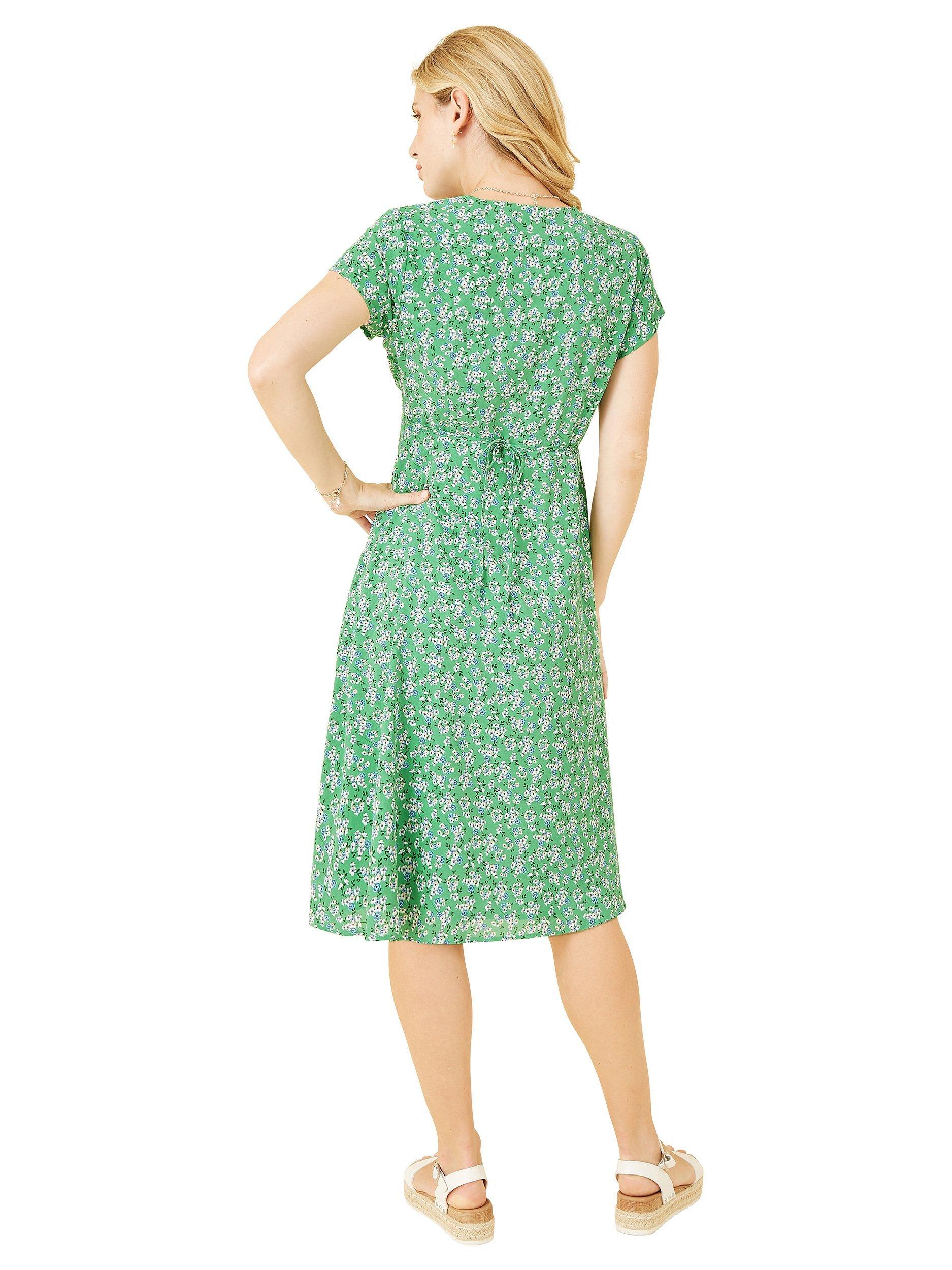Product image 4 of 4, which shows Yumi Ditsy Print Skater Dress, Green, 12