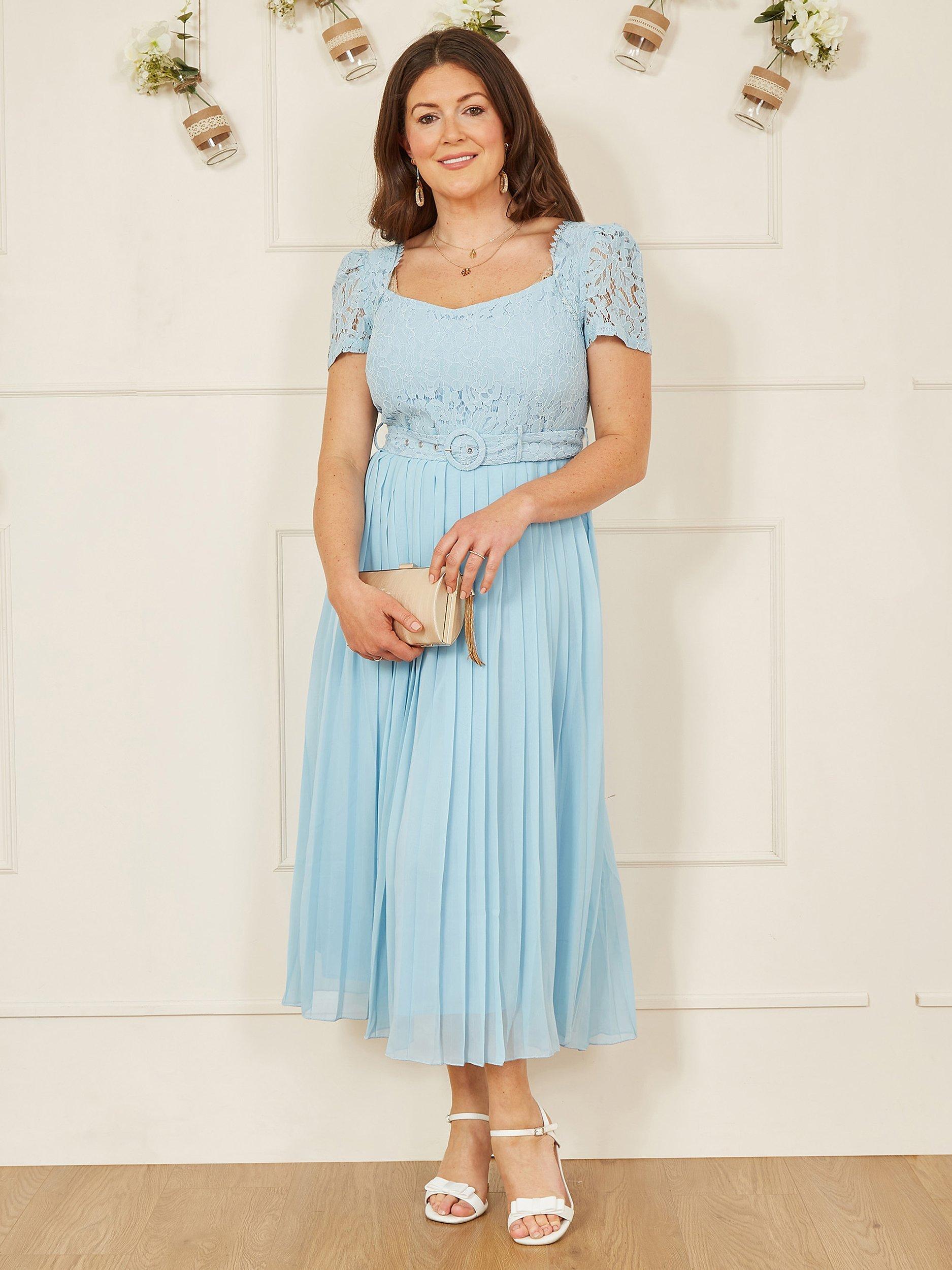 Product image 1 of 4, which shows Yumi Lace Pleated Midi Dress, Blue, 14