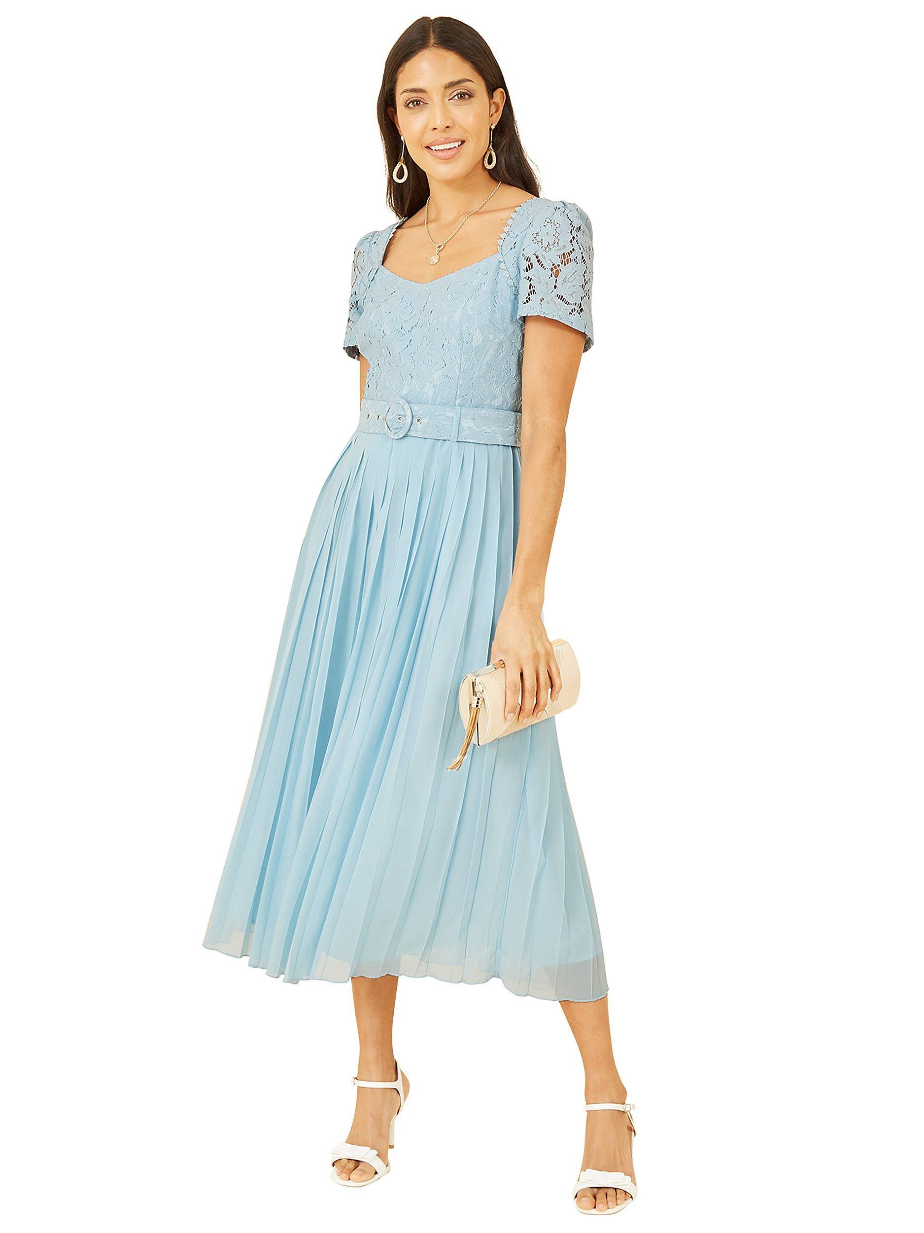 Product image 3 of 4, which shows Yumi Lace Pleated Midi Dress, Blue, 14