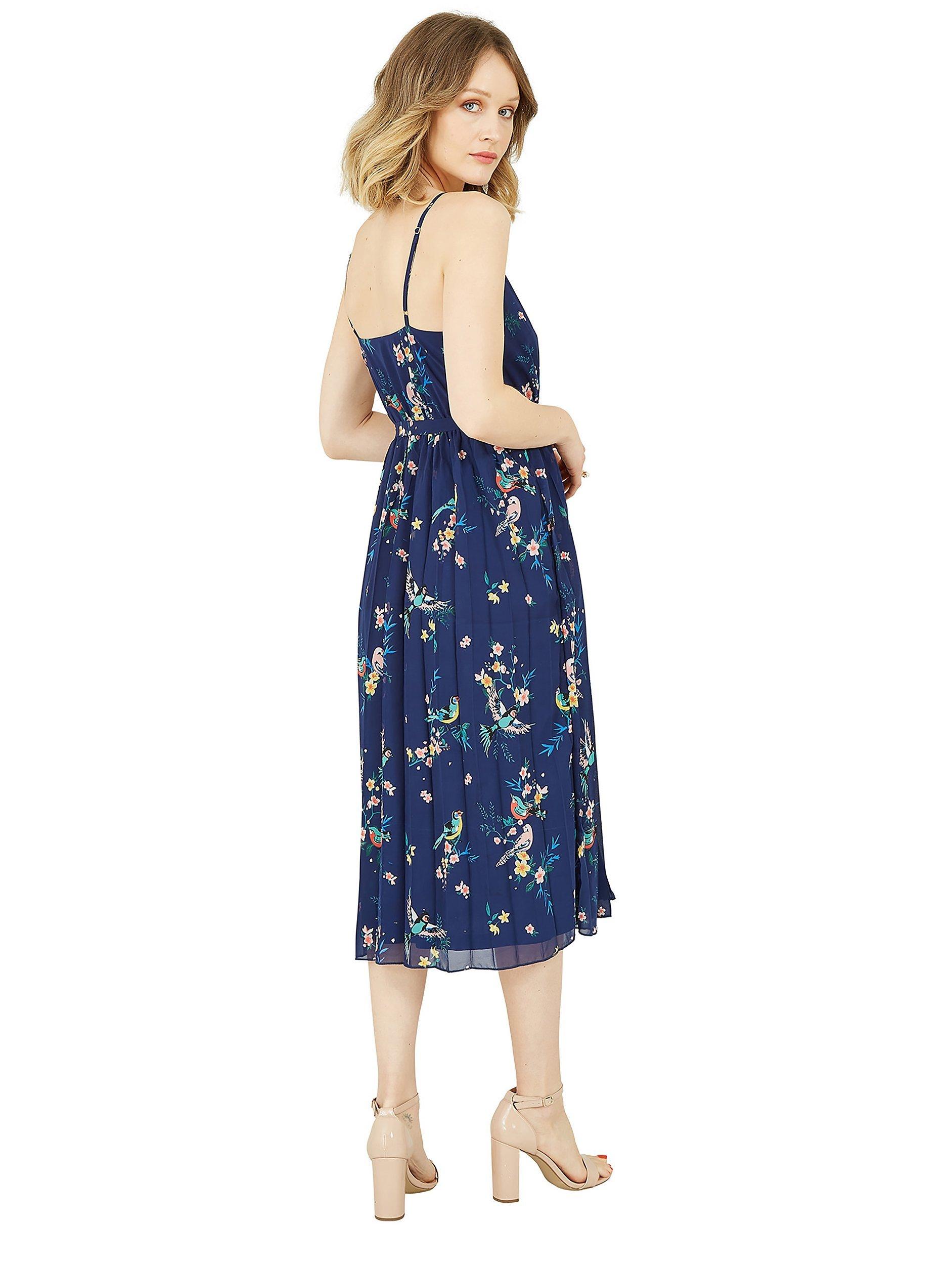 Product image 3 of 3, which shows Yumi Botanical Bird Print Midi Dress, Navy, 8