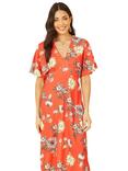 Yumi Kimono Sleeve Floral Print Midi Dress, Red