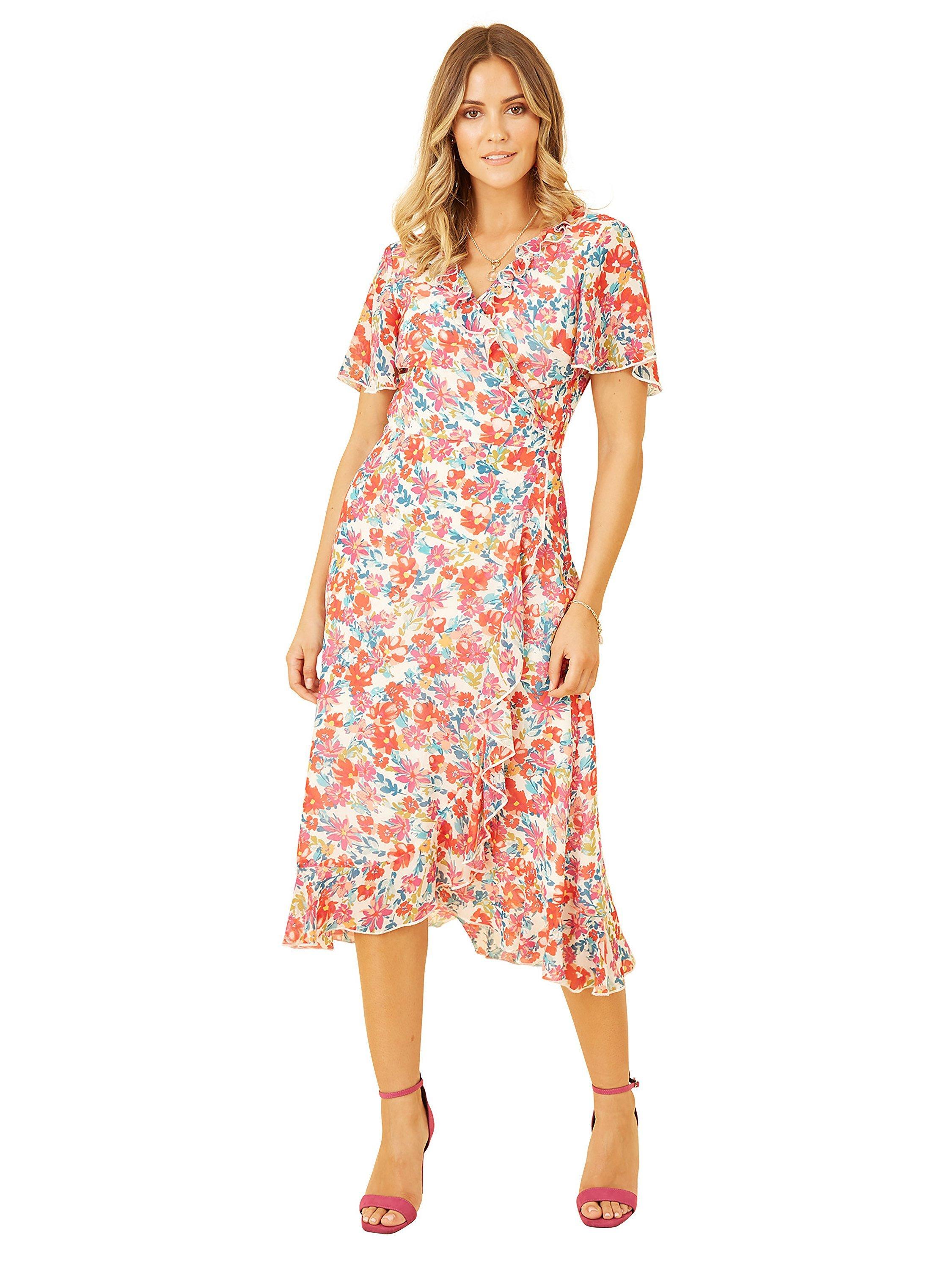 Product image 2 of 5, which shows Yumi Floral Wrap Midi Dress, Multi, 8