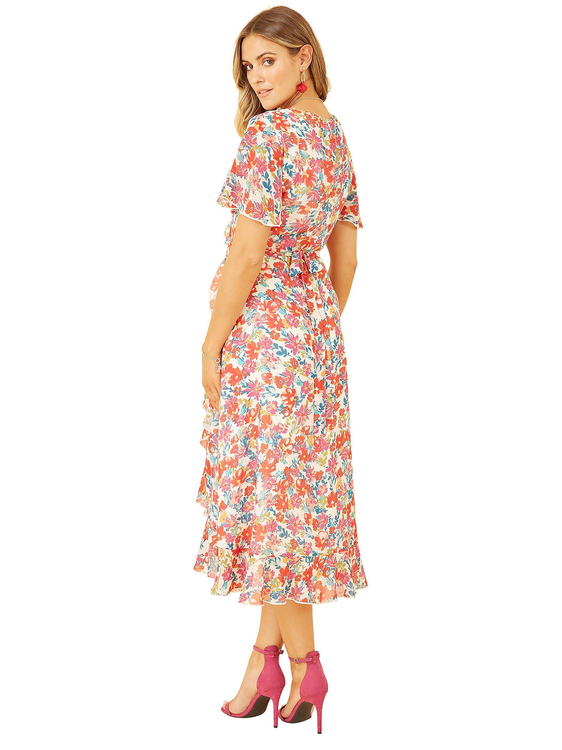 Product image 3 of 5, which shows Yumi Floral Wrap Midi Dress, Multi, 8