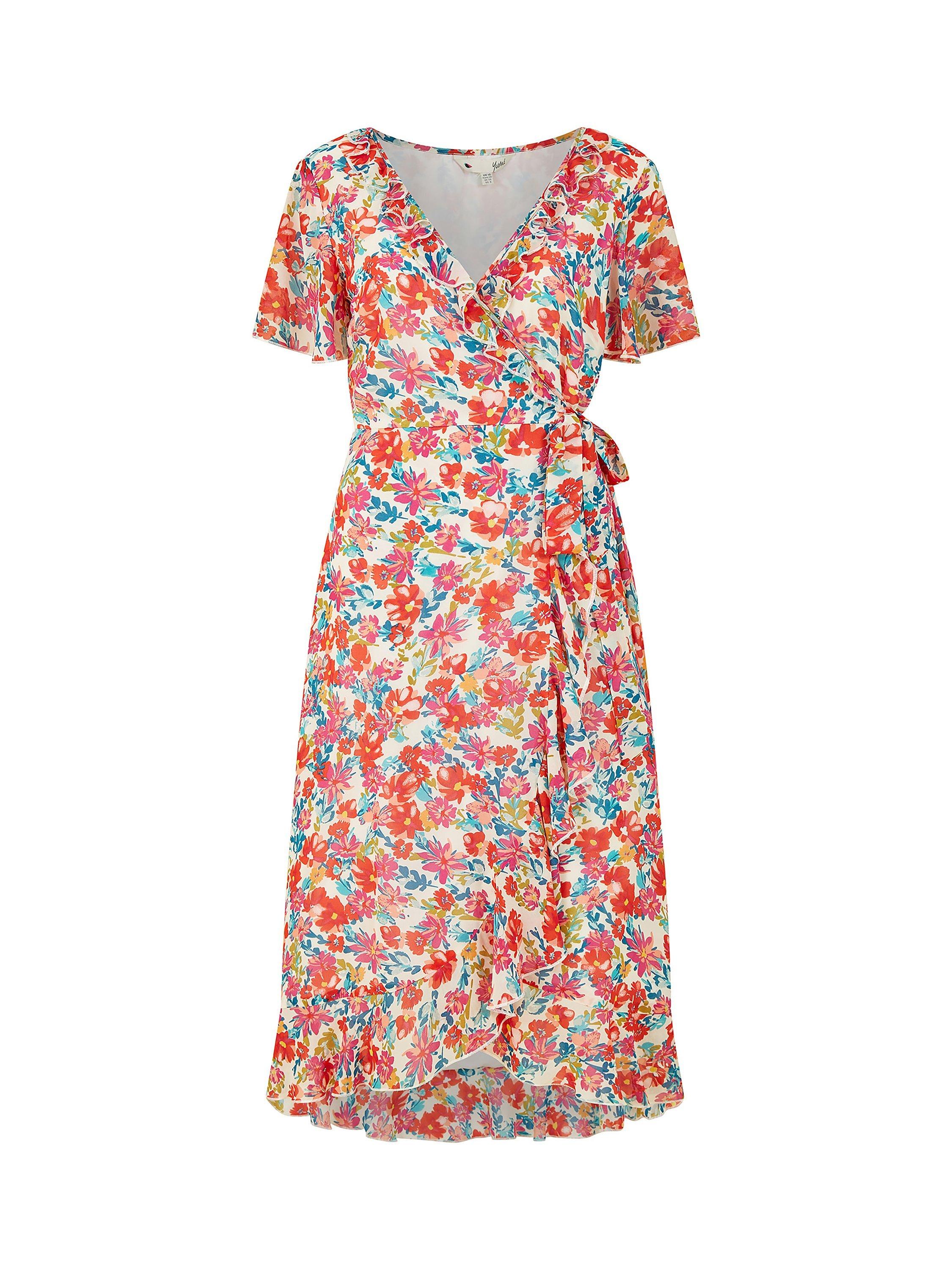 Product image 5 of 5, which shows Yumi Floral Wrap Midi Dress, Multi, 8