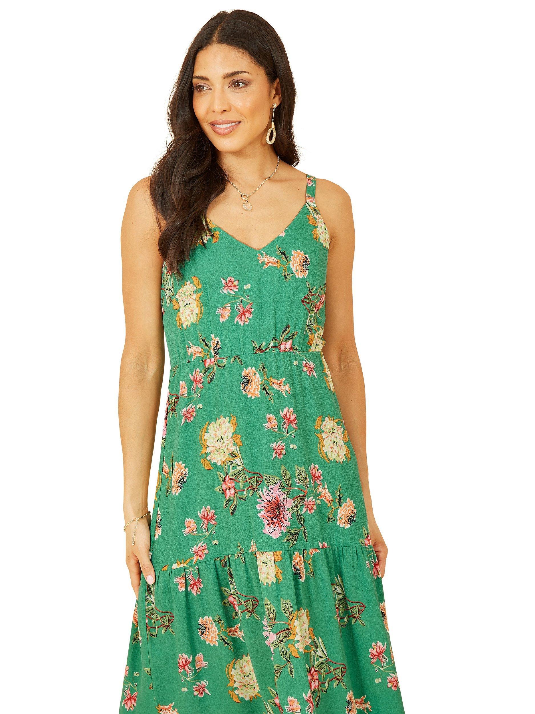 Product image 2 of 3, which shows Yumi Floral Print Maxi Dress, Green, 8