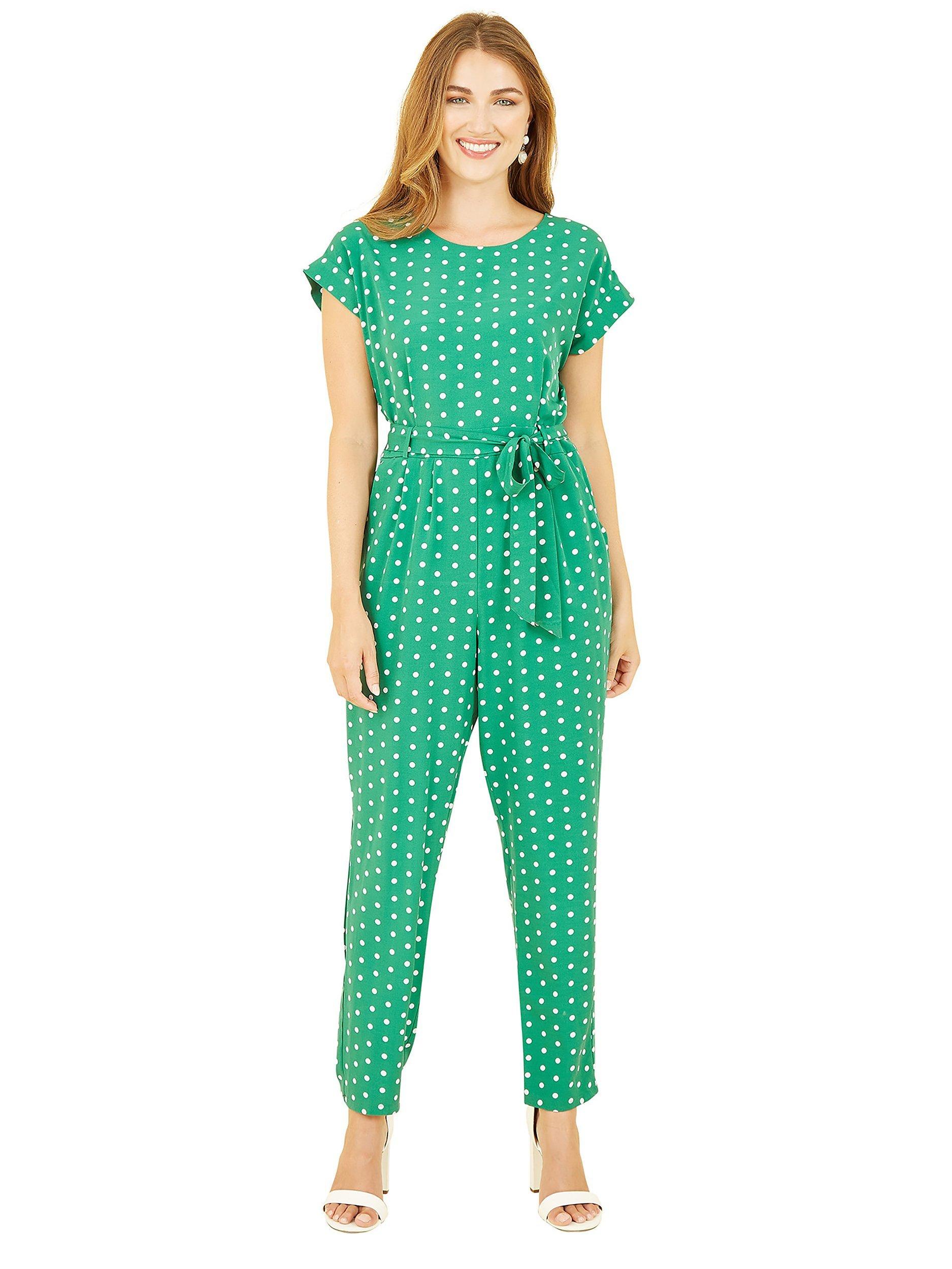 Product image 1 of 4, which shows Yumi Spot Print Jumpsuit, Green, 8