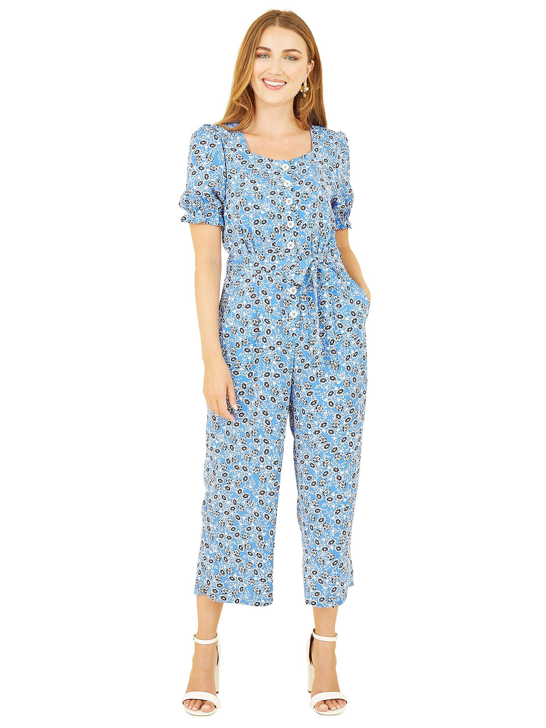 Product image 1 of 5, which shows Yumi Spring Meadow Floral Jumpsuit, Blue, 10