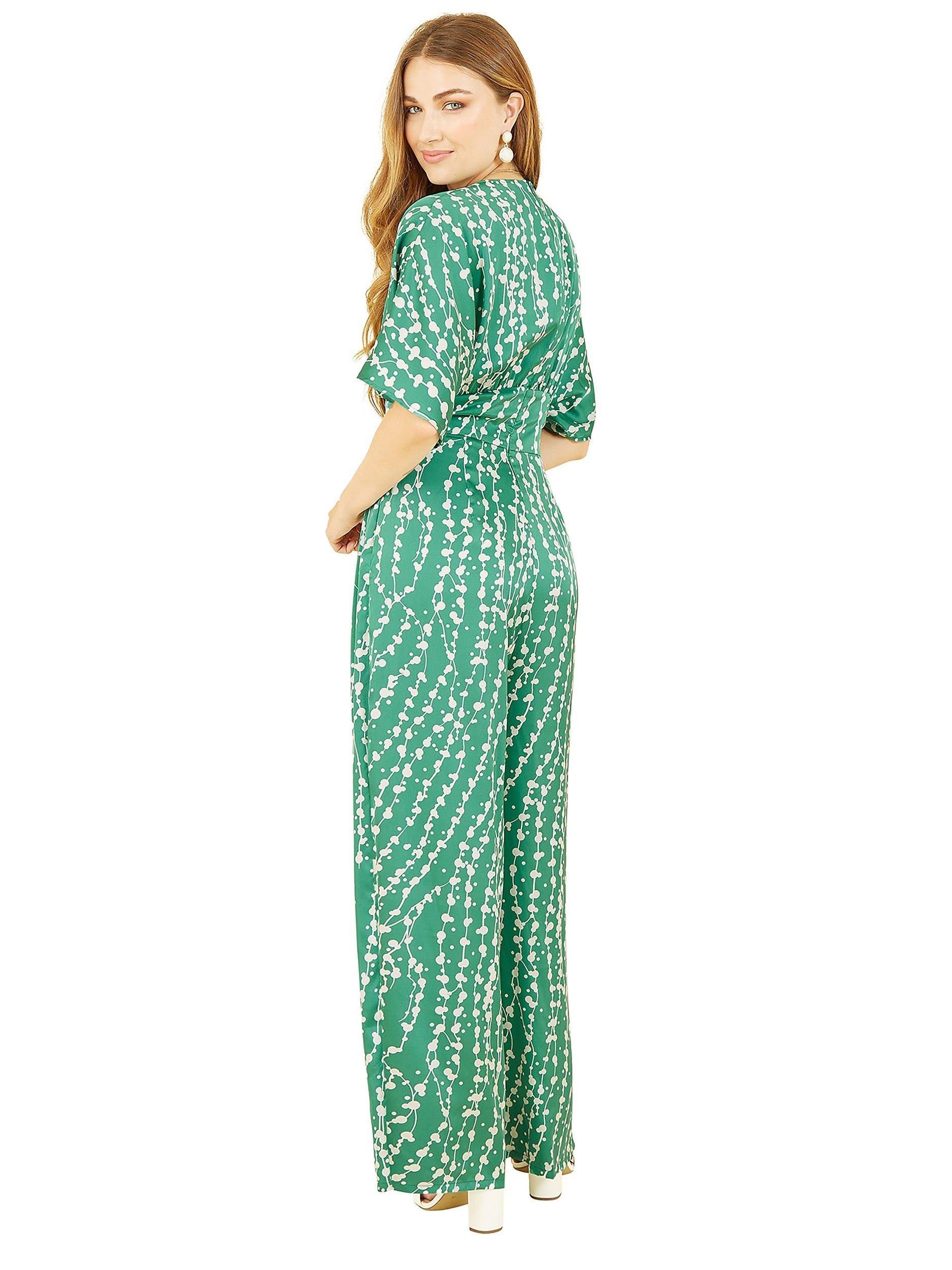 Product image 4 of 6, which shows Yumi Abstract Print Satin Jumpsuit, Green, 12