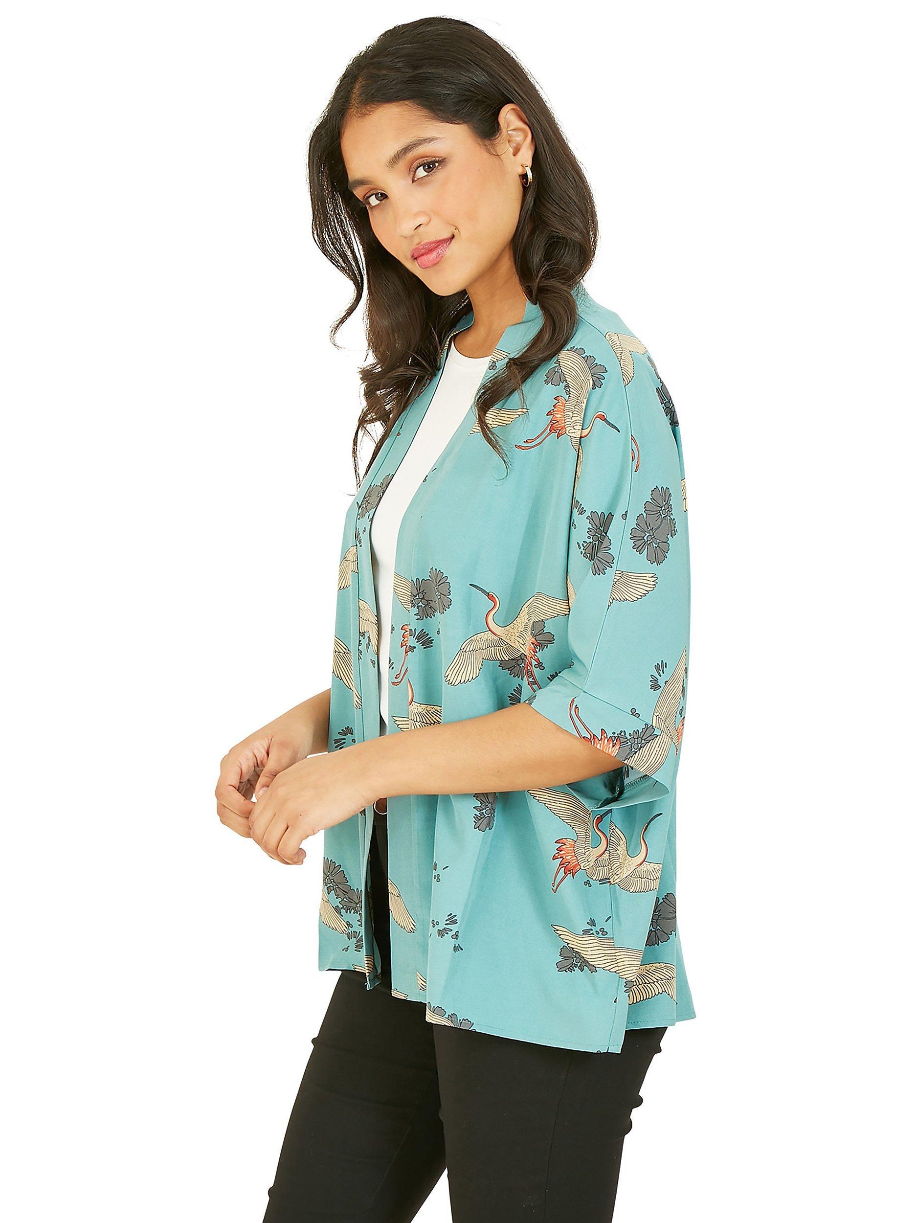 Product image 2 of 5, which shows Yumi Crane Print Kimono, Green, 8