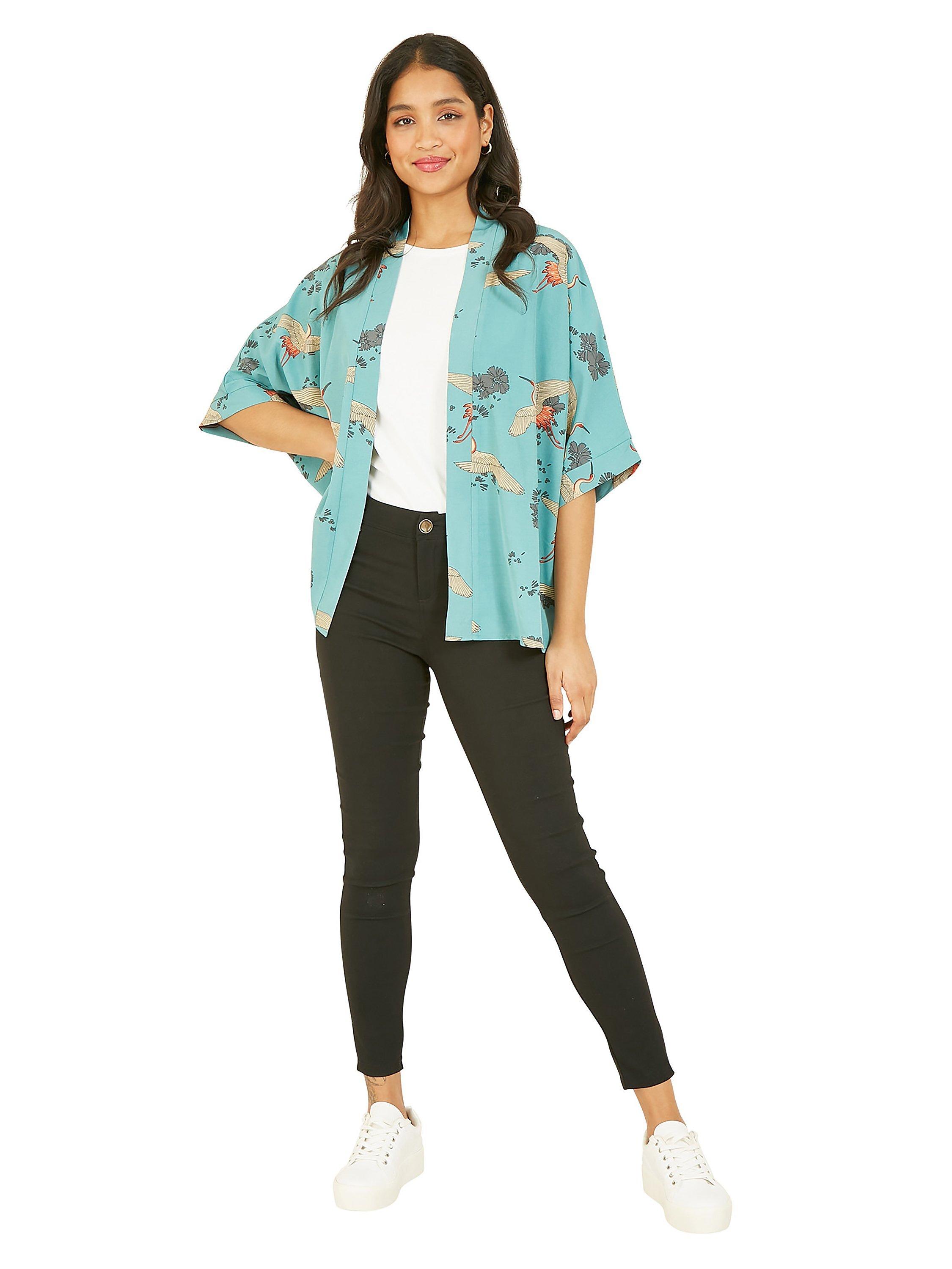 Product image 3 of 5, which shows Yumi Crane Print Kimono, Green, 8