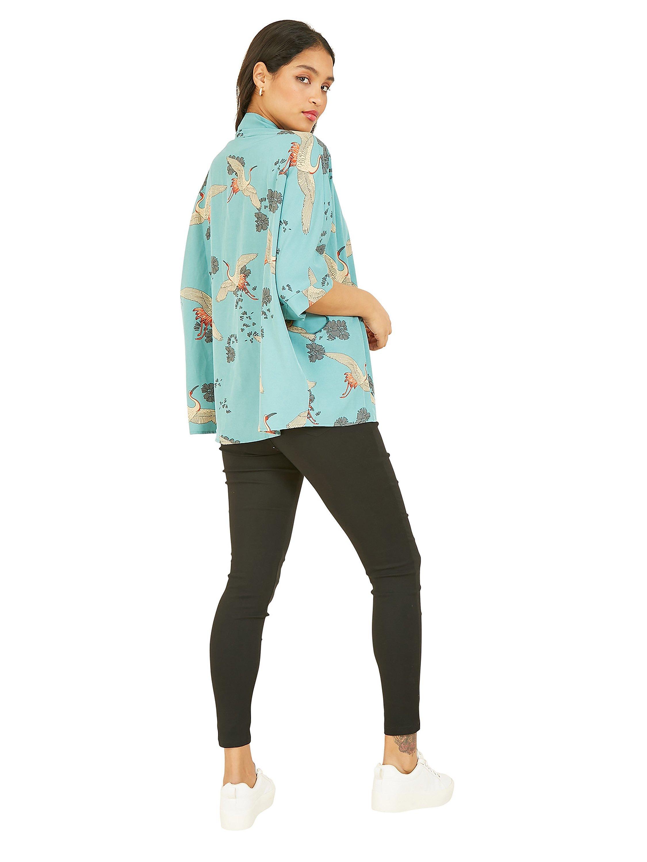 Product image 4 of 5, which shows Yumi Crane Print Kimono, Green, 8
