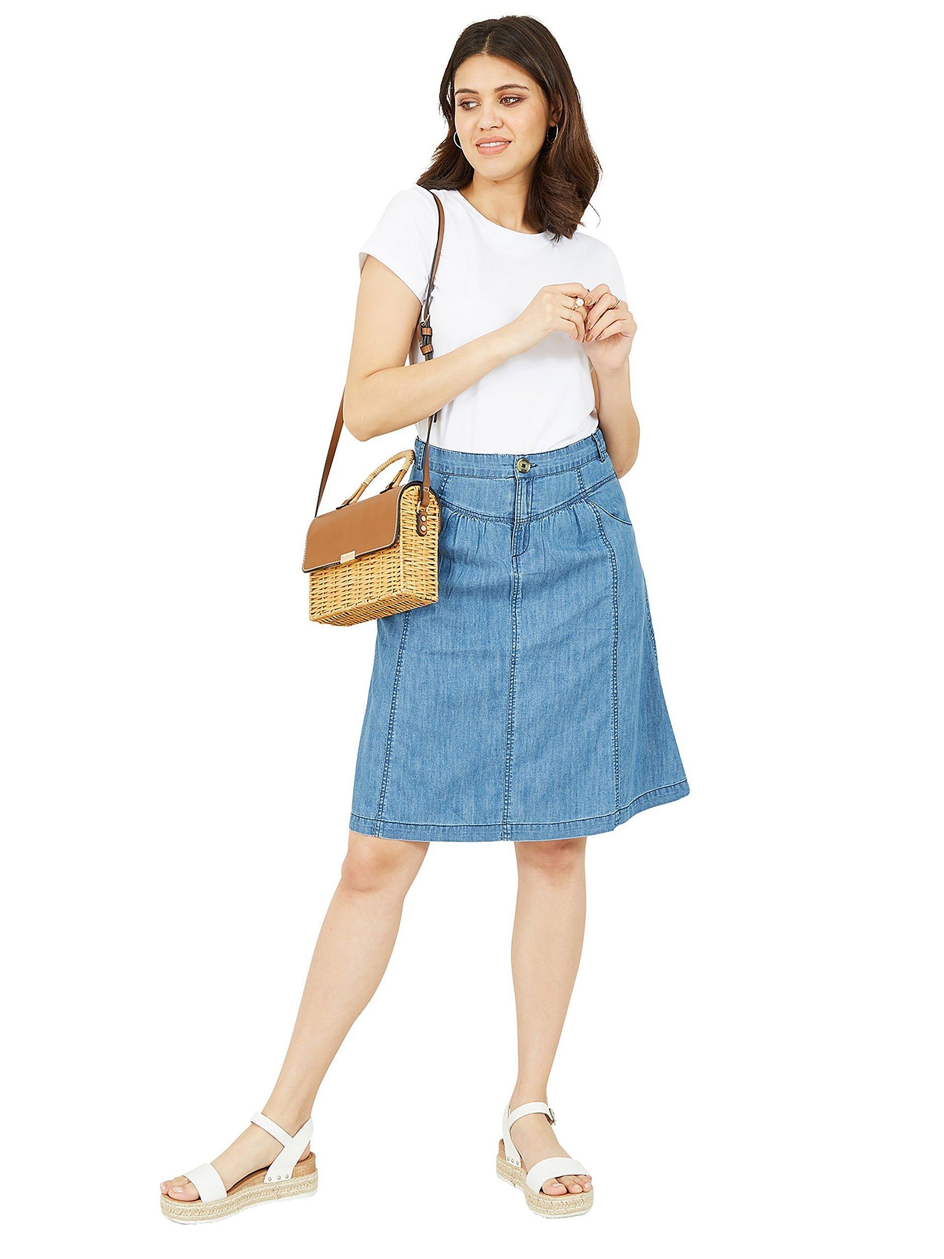 Product image 1 of 4, which shows Yumi Chambray A-Line Skirt, Light Blue, 8