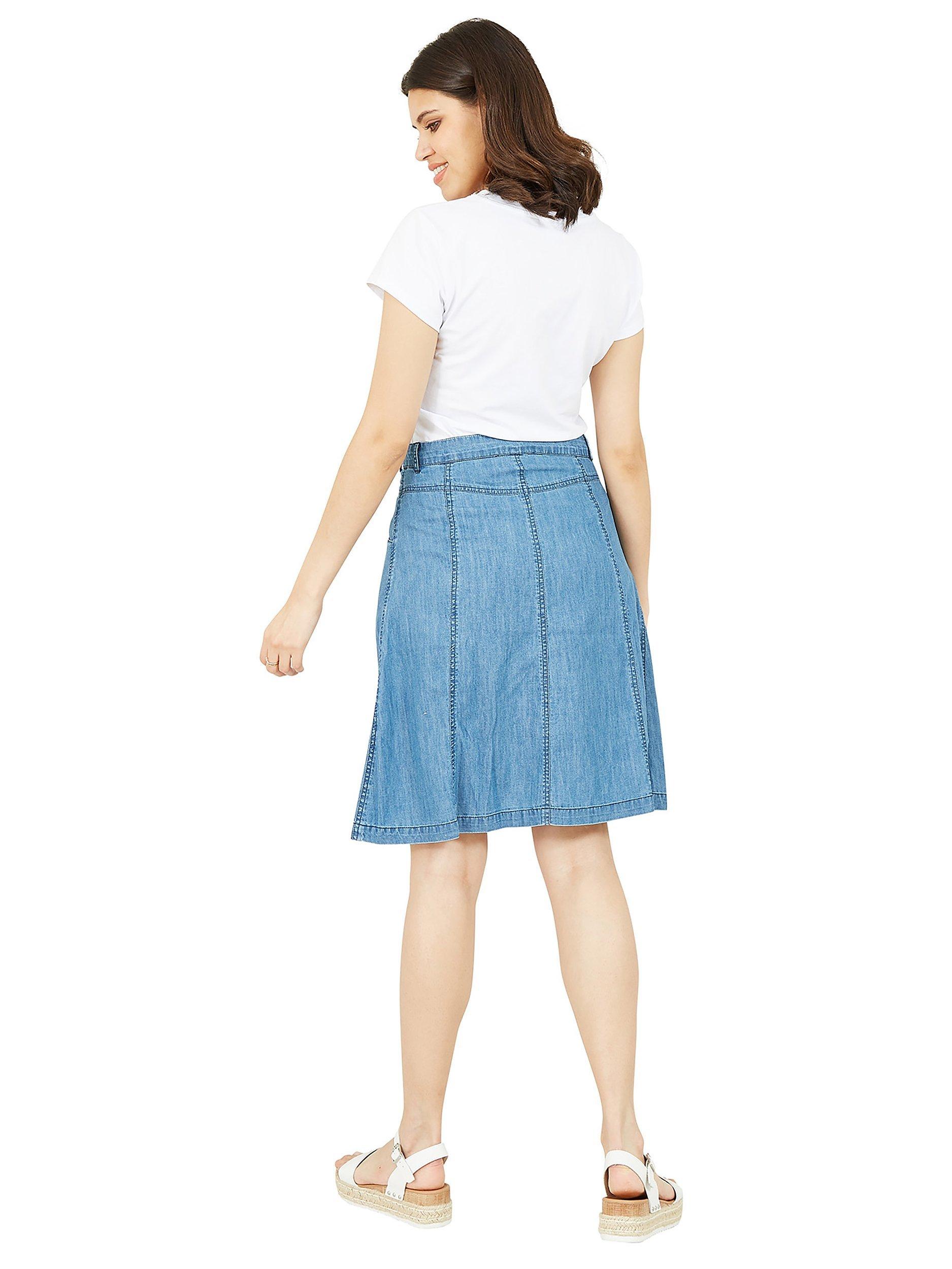 Product image 2 of 4, which shows Yumi Chambray A-Line Skirt, Light Blue, 8