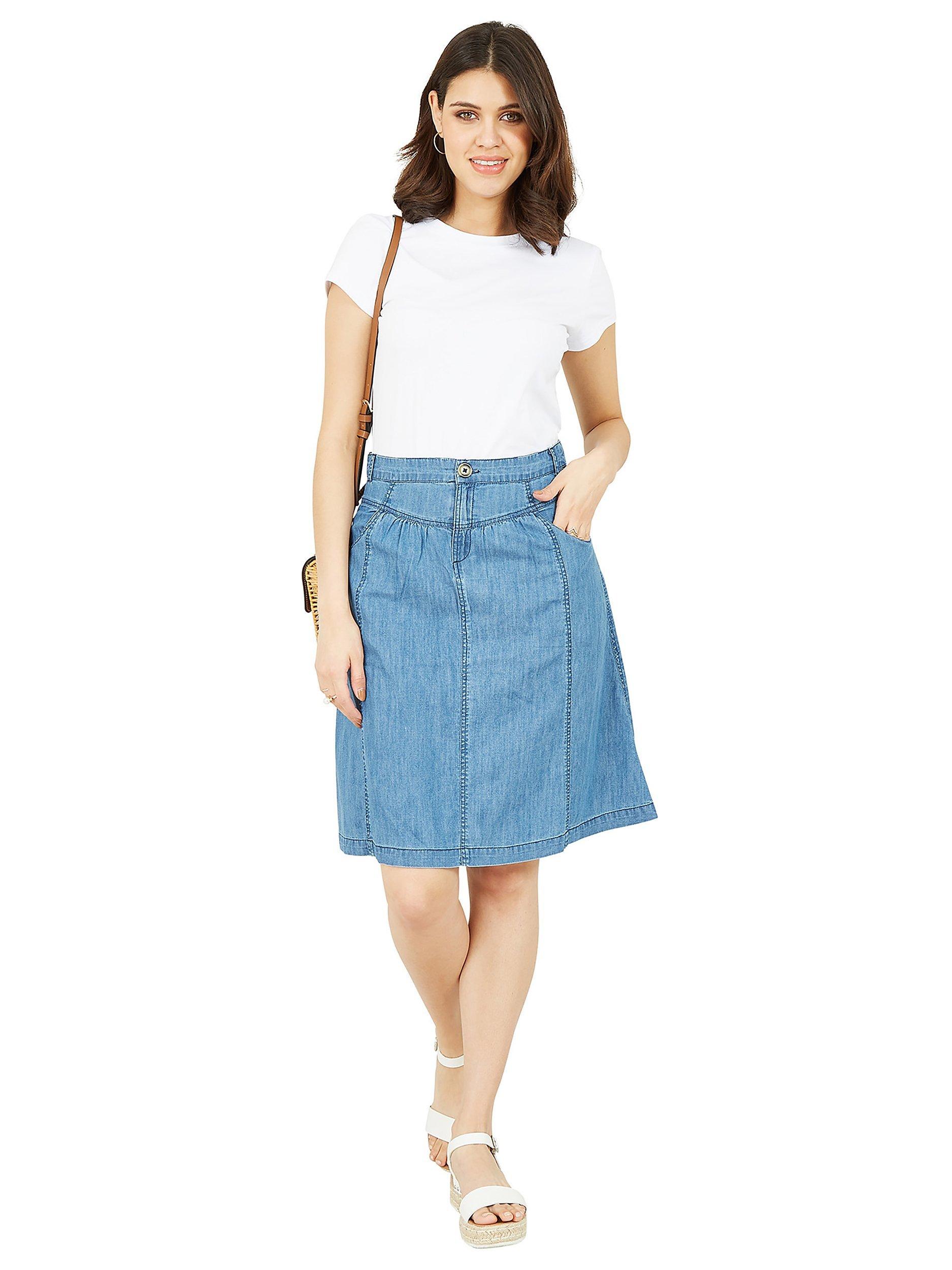 Product image 3 of 4, which shows Yumi Chambray A-Line Skirt, Light Blue, 8