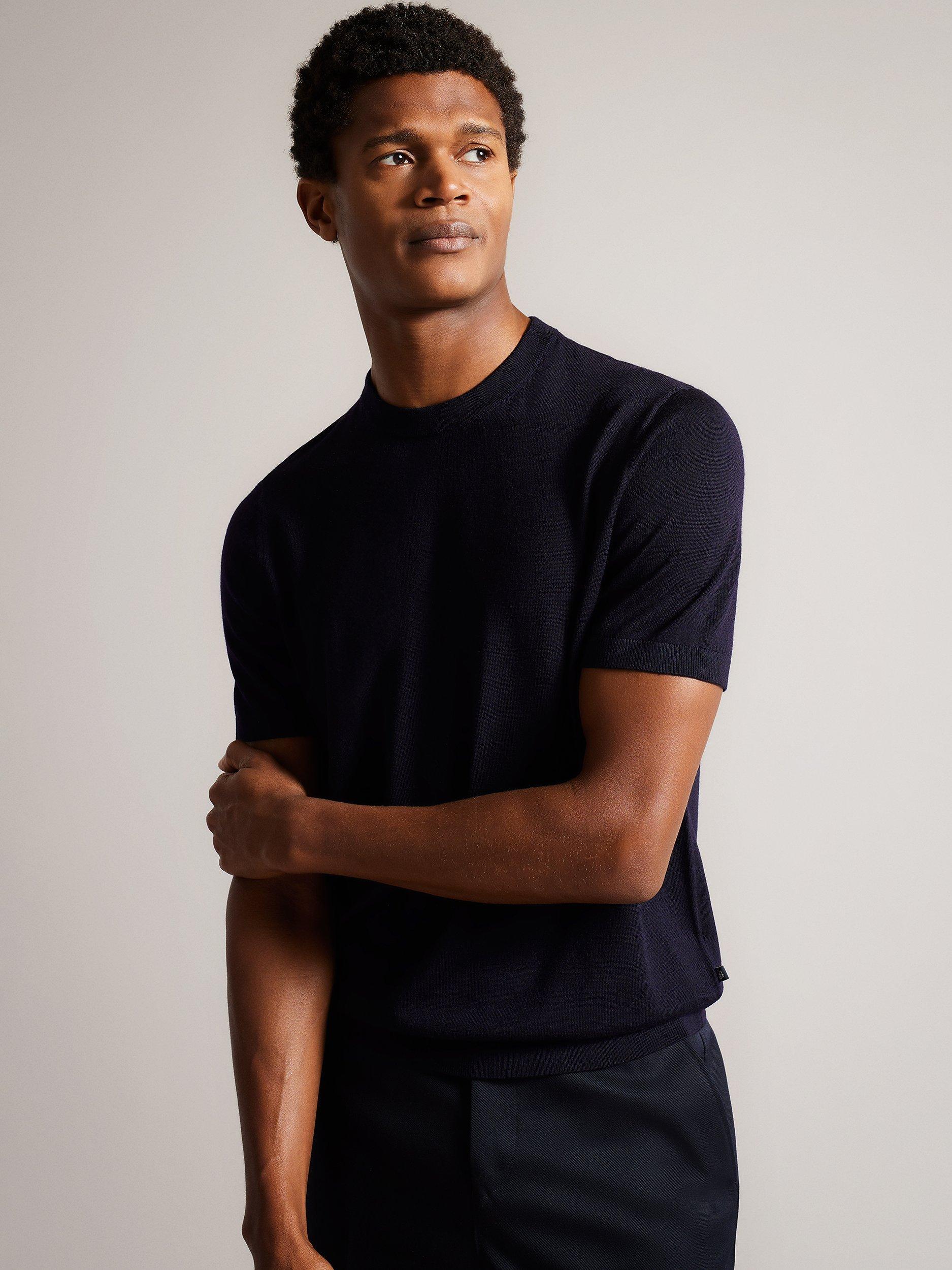 Ted Baker Senti Wool Short Sleeve Knitted T-Shirt, Navy