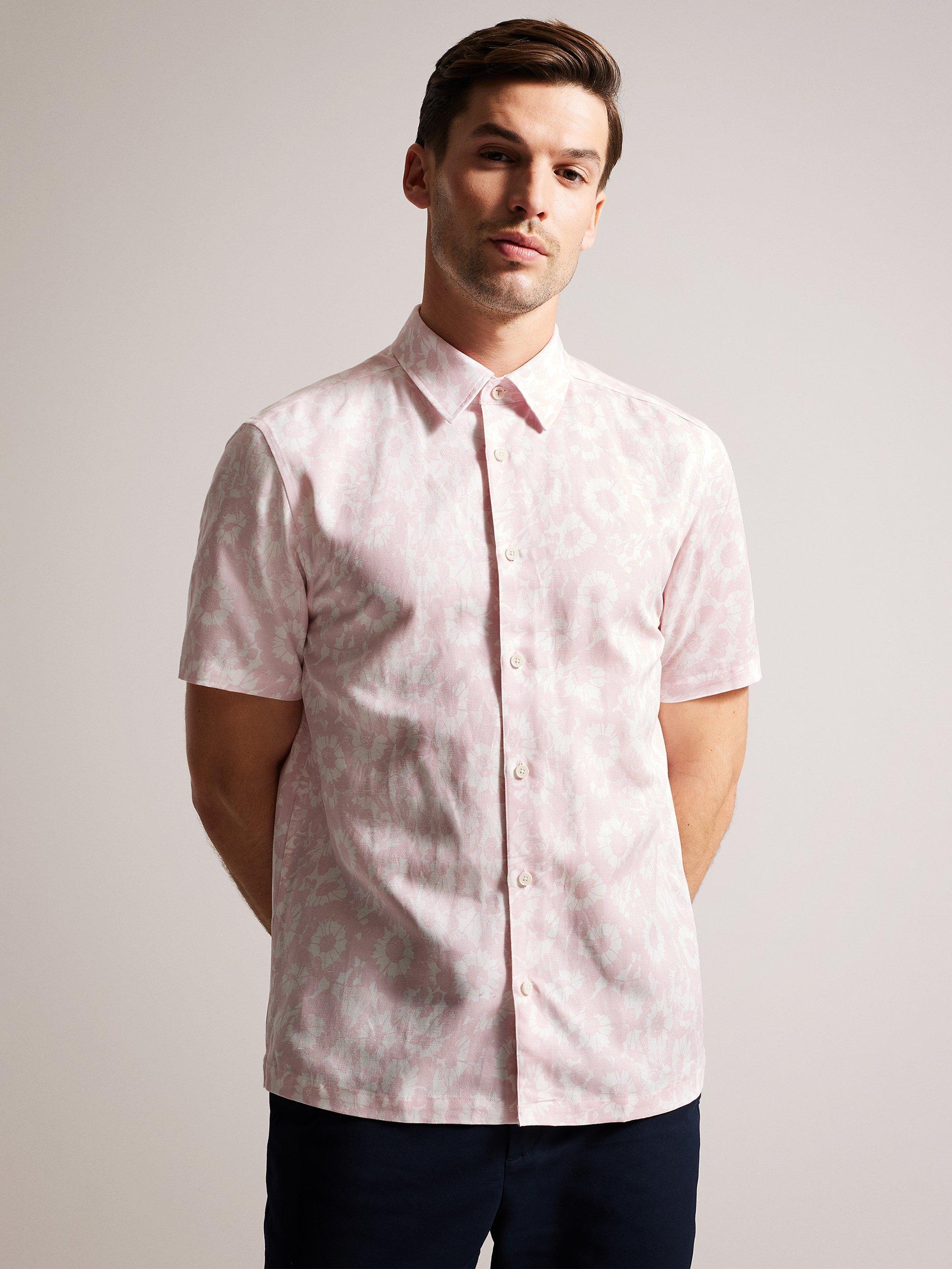 Ted Baker Flaisby Linen Blend Floral Short Sleeve Shirt