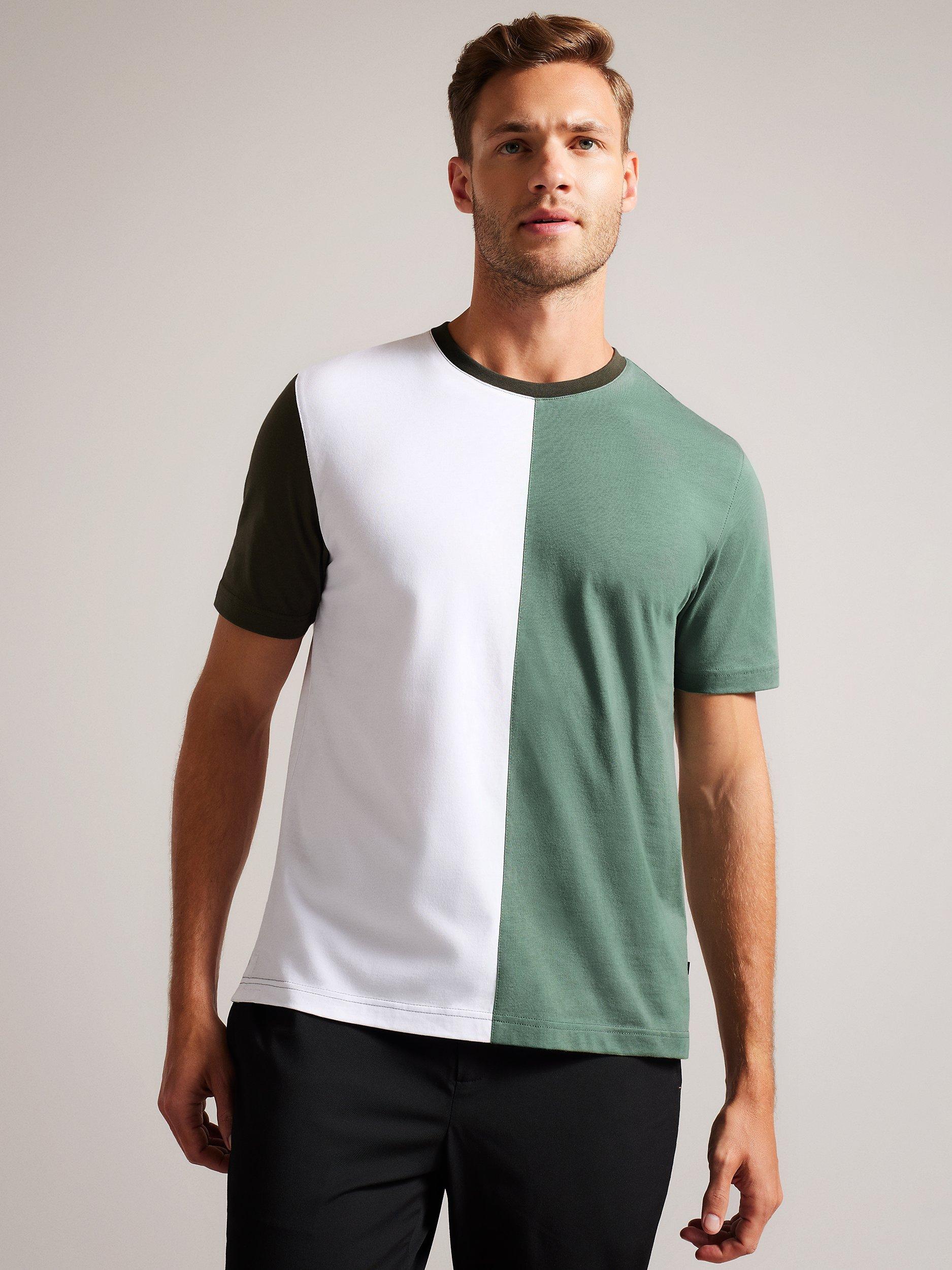 Ted Baker Ramin Colour Block Cotton T-Shirt, Green/White