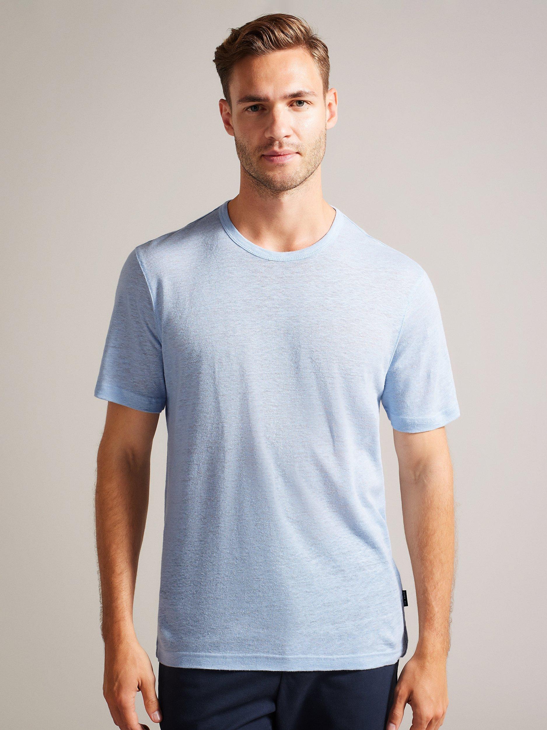 Ted Baker Linlo Short Sleeve Linen T-Shirt, Pale Blue
