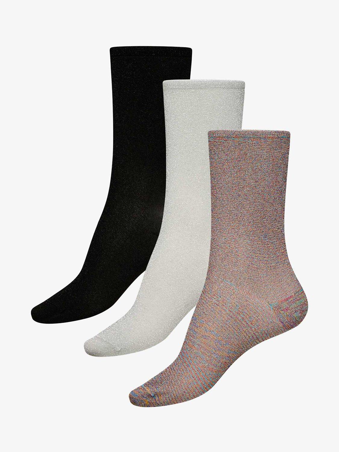 Unmade Copenhagen Stardust Ankle Socks, Pack of 3, Silver/Multi