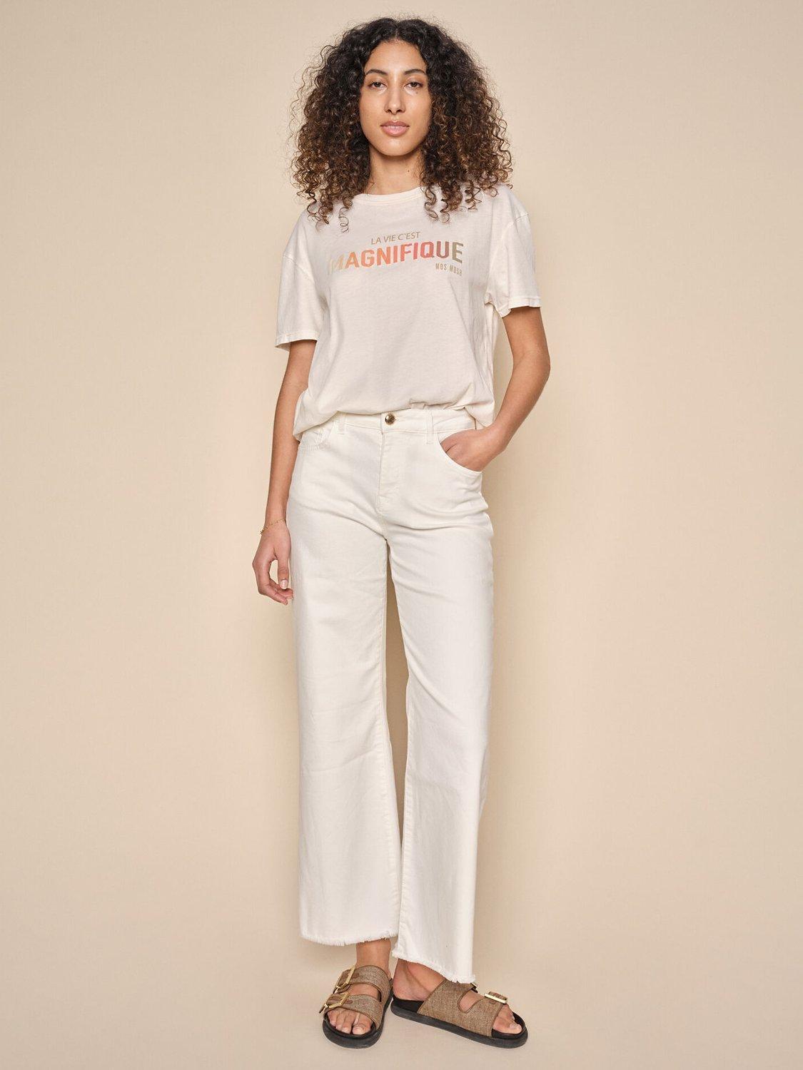 MOS MOSH Dara Kyle Wide Leg Raw Hem Jeans, Off White
