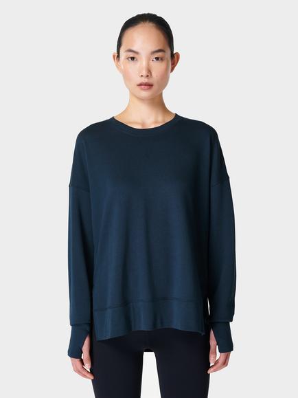 Sweaty Betty Plain Organic Cotton Blend Sweatshirt, Navy Blue
