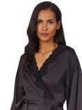Lauren Ralph Lauren Lace Detail Signature Satin Kimono Robe, Black